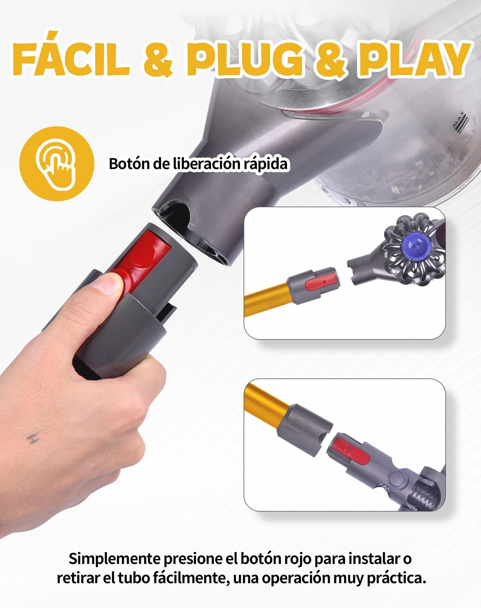 Rura przedłużająca do Dyson V7 V8 V10 V11 V15, aluminiowa 72,5 cm, pomarańczowa