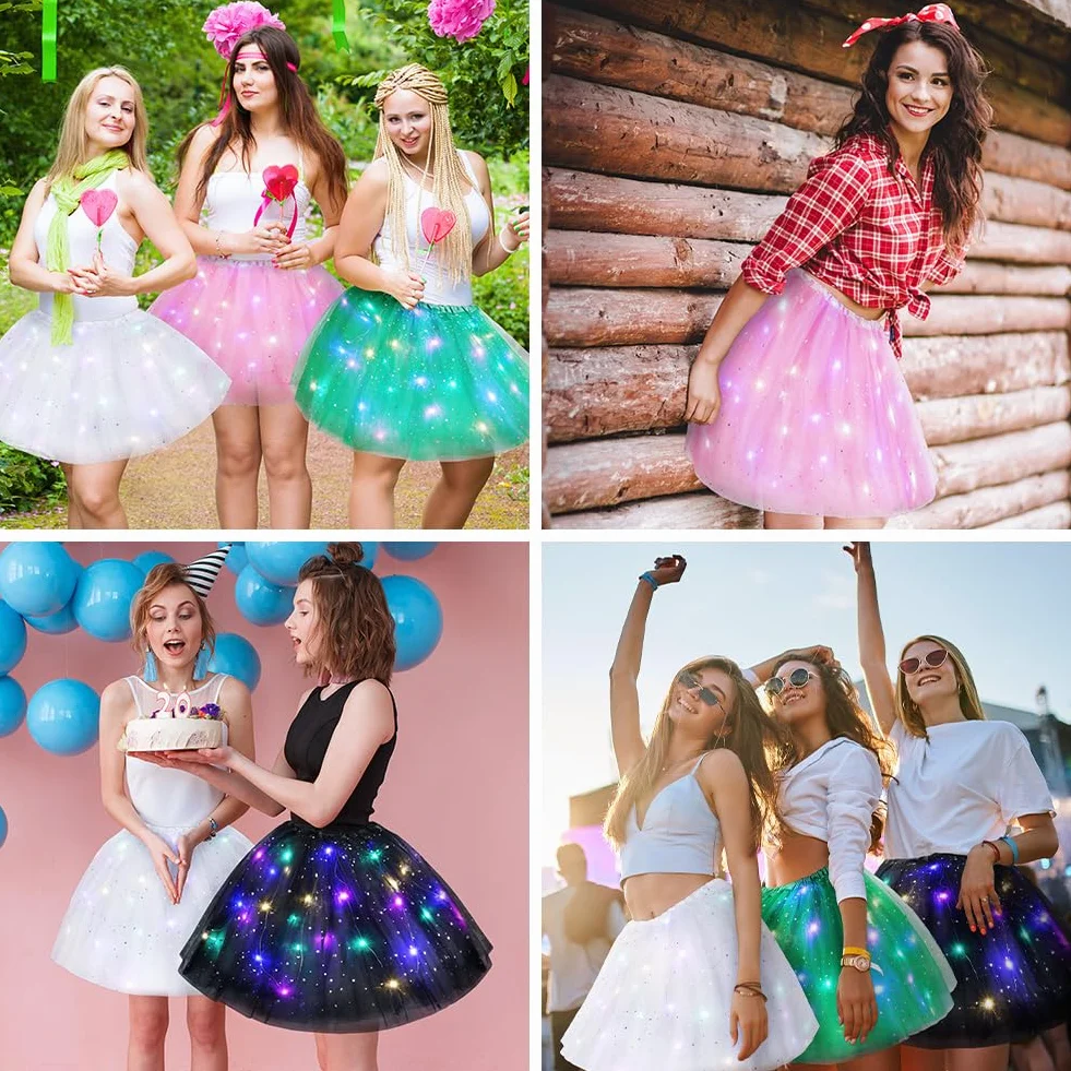 URAQT Spódniczka tutu LED, tiulowa spódniczka damska LED tutu dla dorosłych, mini spódniczka damska z diodami LED, tutu LED dla dorosłych na karnawałowe bale, bale, kostium na Halloween, 40 cm