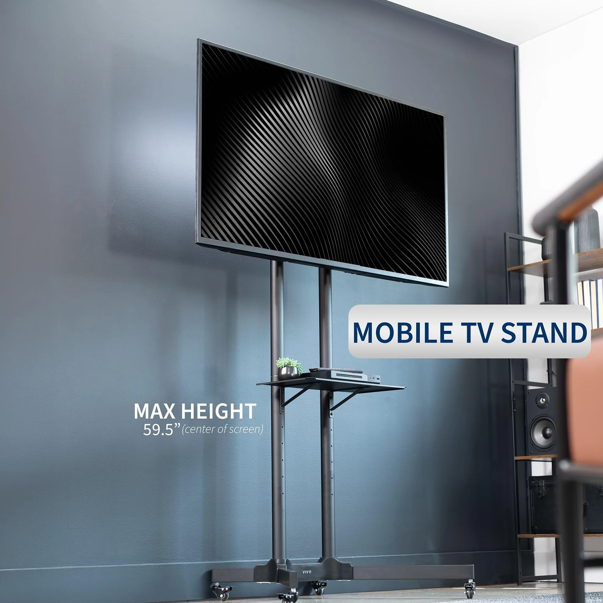 VIVO STAND-TV03E mobilny wózek na telewizor o przekątnej od 32 do 210.8 cm do 50 kg, LCD LED OLED 4K Smart Flat i zakrzywione panele, stojak na kółkach z półką na laptopa DVD, kółka blokujące, Max