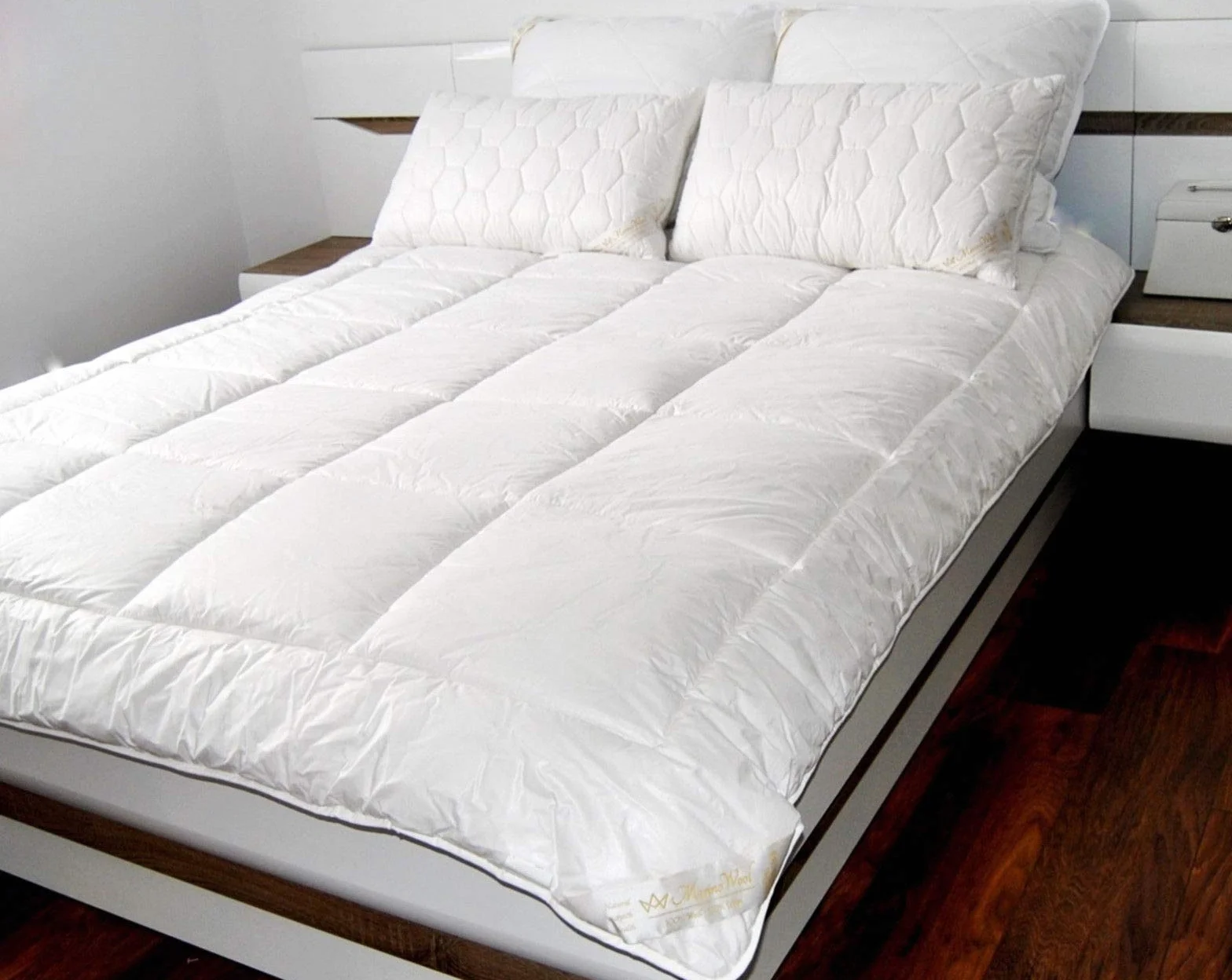 Merino Wool - Naturalna kołdra wełniana 160 x 200 cm wełna owcza 100% bawełna - całoroczna