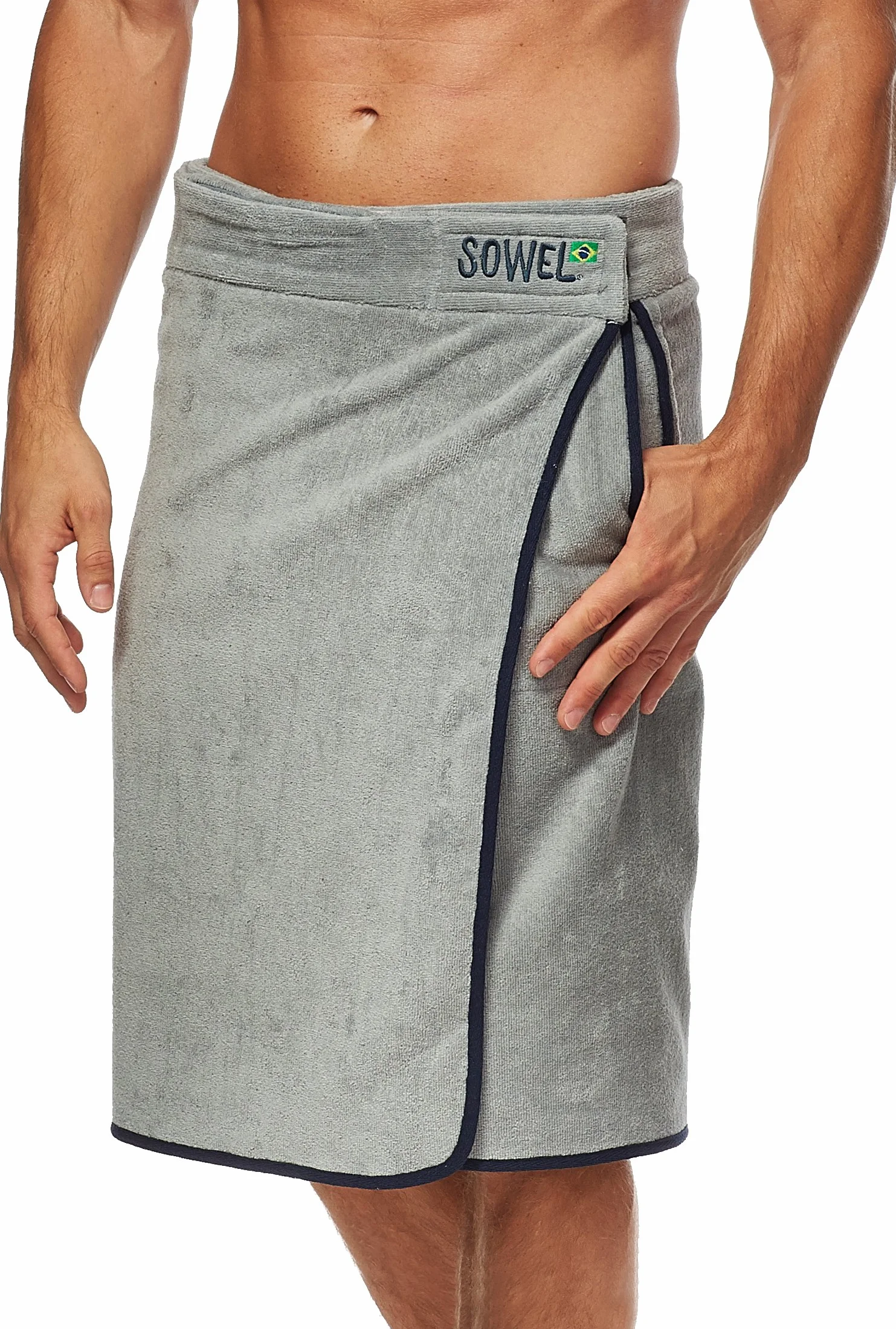 Sowel® Męski kilt do sauny XXL, 100% bawełna ekologiczna, ręcznik do sauny z zapięciem na rzepy, ręcznik do sauny, 60 x 160 cm, szary/granatowy, XXL