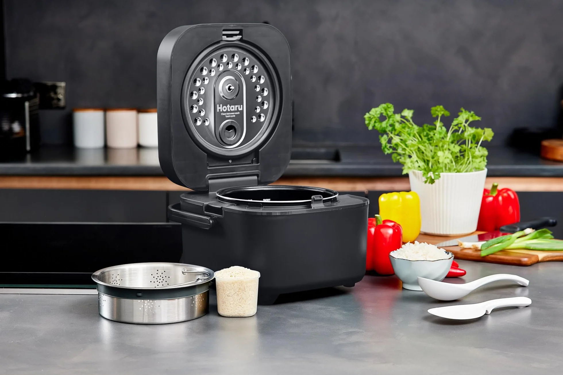 Yum Asia Hotaru Induction Heating Rice Cooker z ceramiczną miską 3 filiżanki 0,54 litra 7 funkcji ryżu 5 funkcji wielofunkcyjnych LED Slate Grey