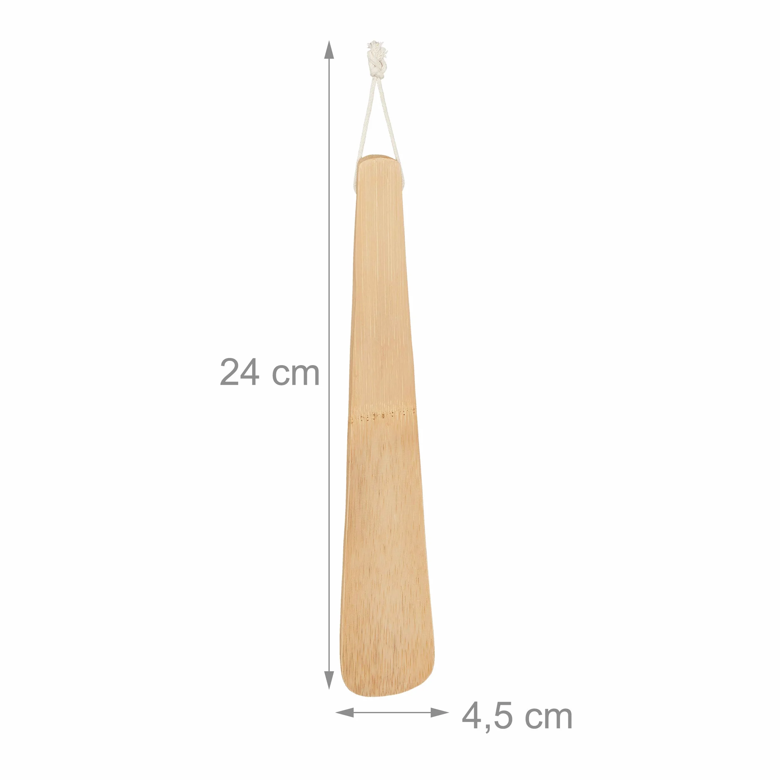 Relaxdays Bambusowa łyżka do butów, stabilna i wytrzymała, do zawieszenia, krótki ściągacz do butów, na co dzień i w podróży, 24 cm, kolor naturalny