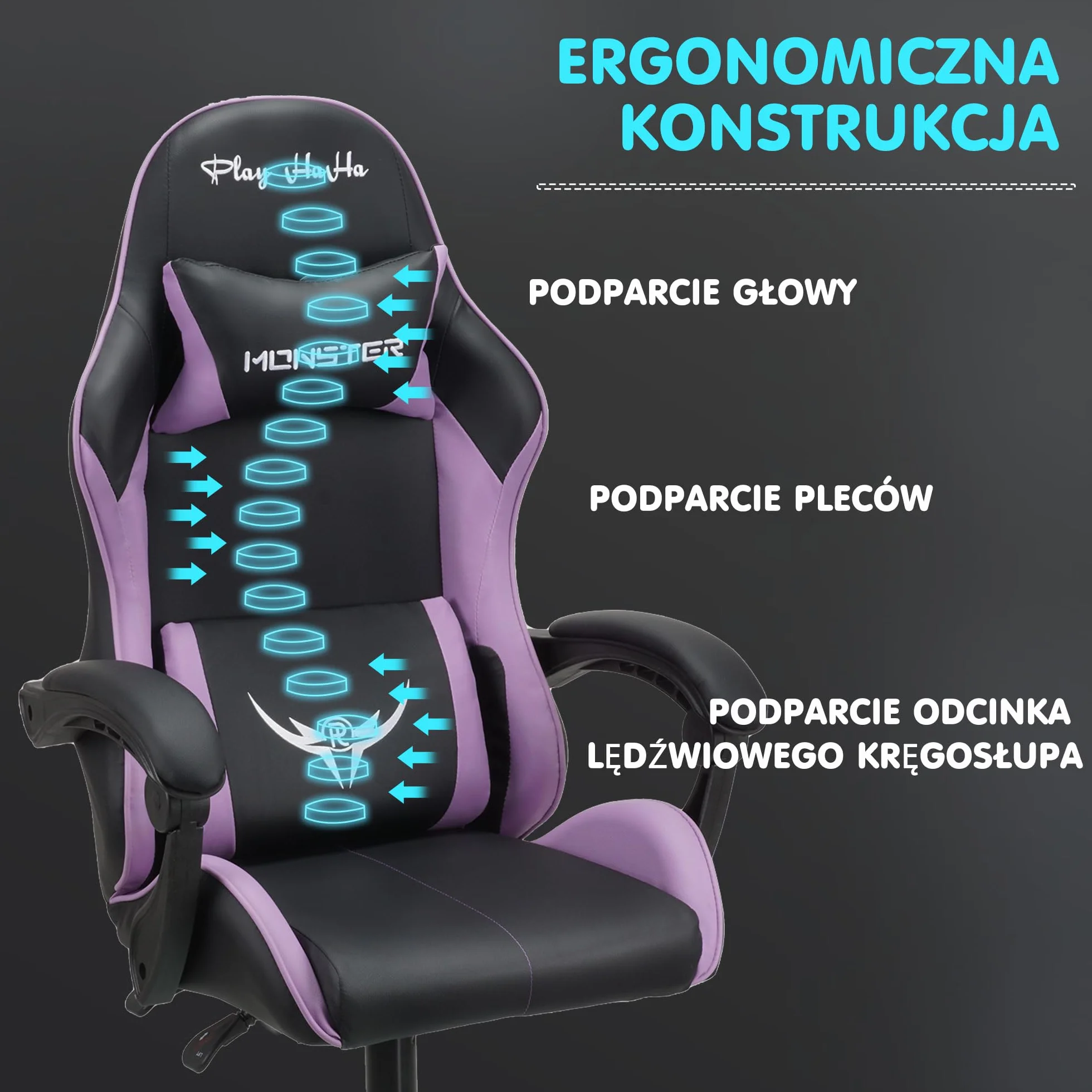 Krzesło do gier biurowe obrotowe ergonomiczne skórzane Fioletowy