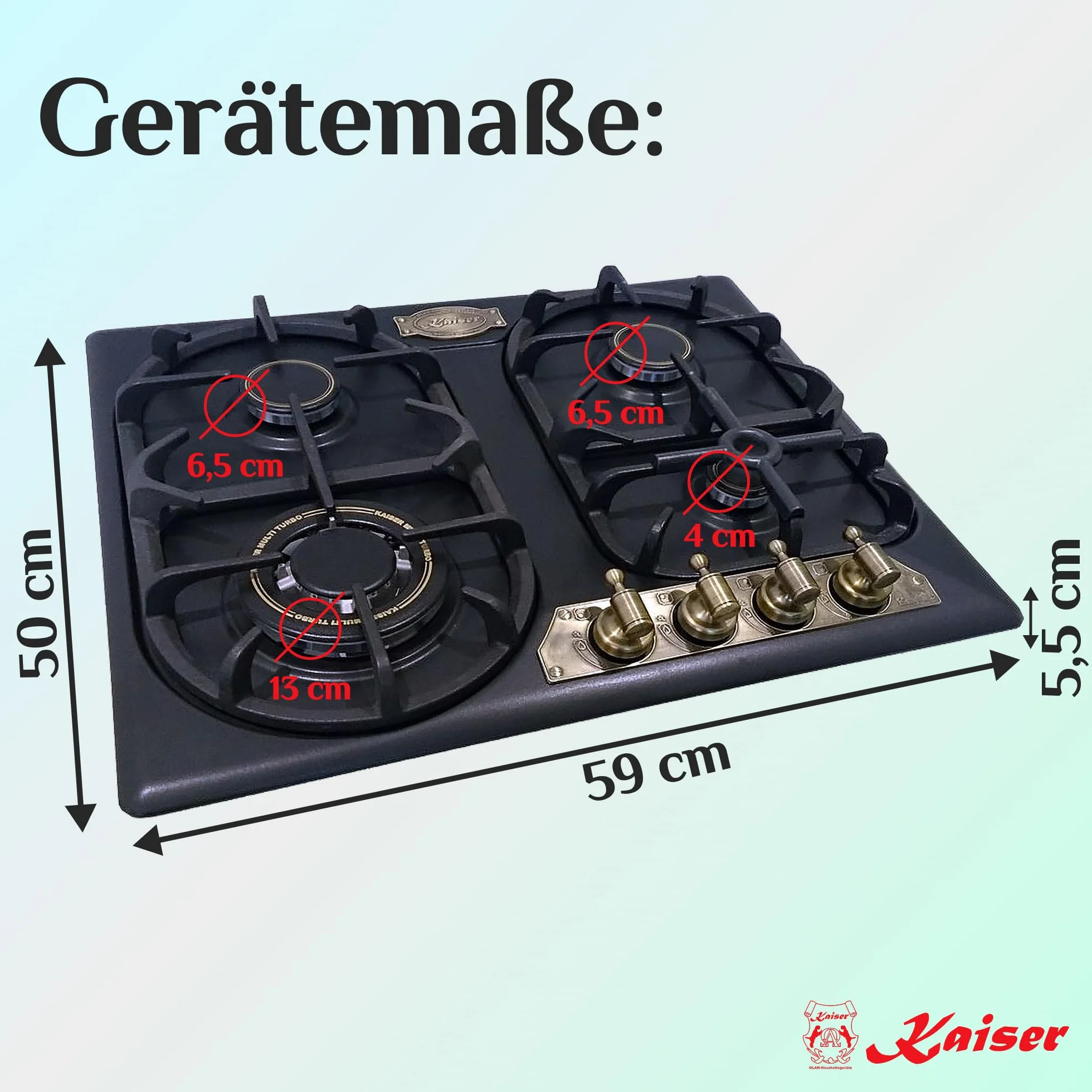 Kaiser Empire KG 6325 Em Kuchenka gazowa do zabudowy 60 cm Autark Czarny, z 4 wysokiej jakości palnikami w tym wydajny palnik WOK (3,8 kW) | gaz ziemny i propan