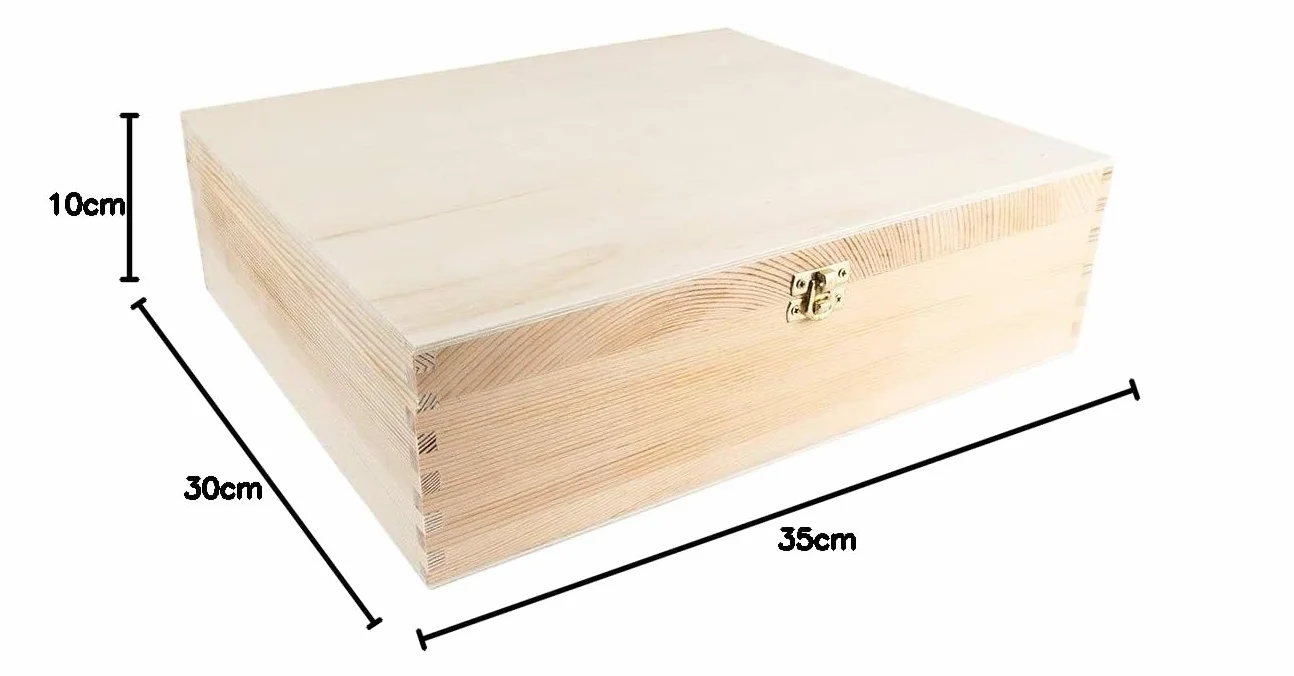 Drewniane pudełko na wino 3 przegródki 35x30x10 cm złote metalowe zamknięcie DIY
