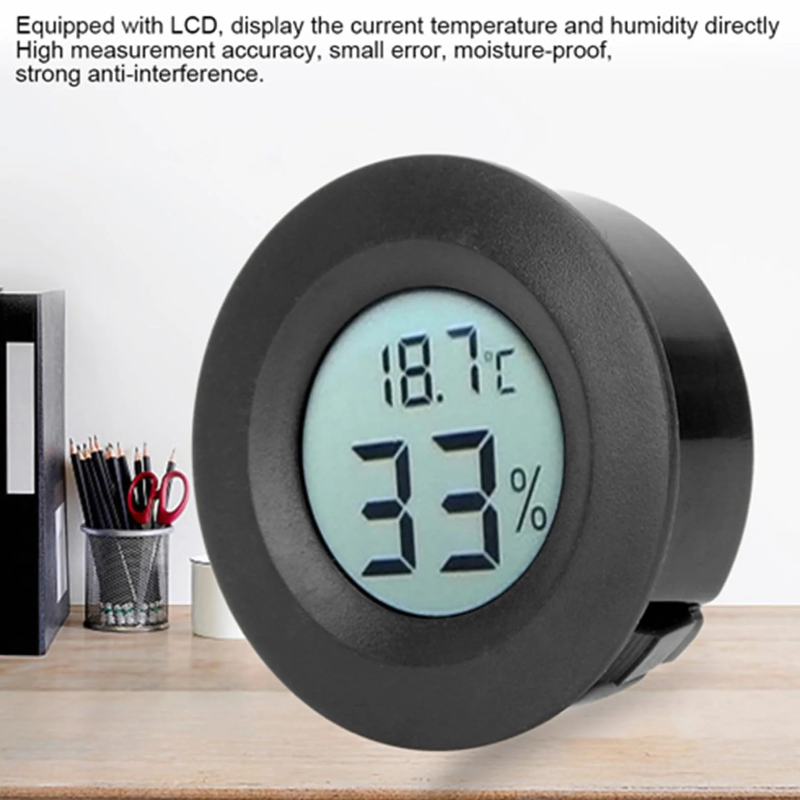Cyfrowy Termometr Higrometr z Wyświetlaczem LCD, Miernik Temperatury i Wilgotności - Czarny