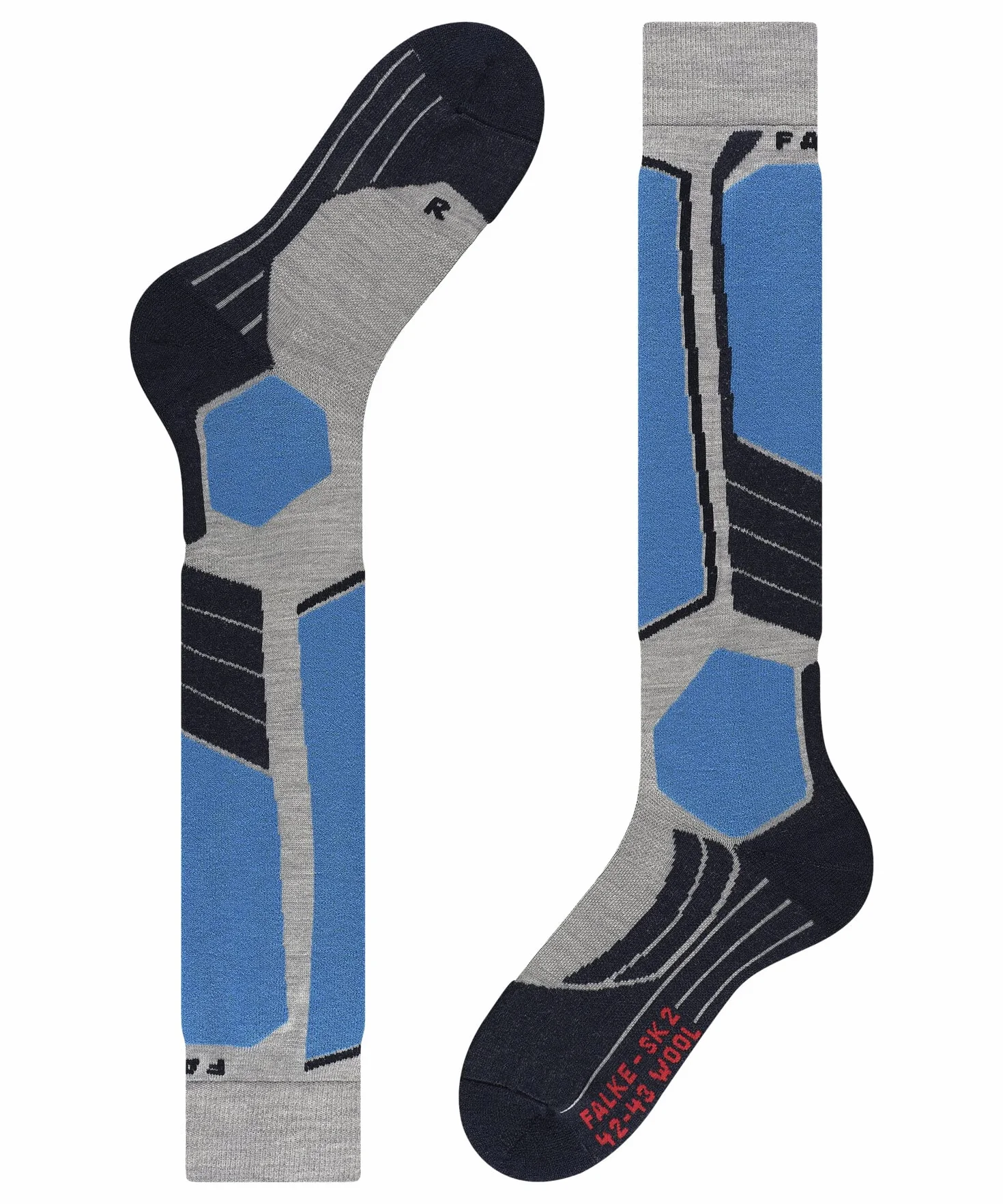FALKE Mężczyźni Skarpety narciarskie SK2 Intermediate Wool M Kh Oddychający I Szybkoschnący ciepłe grube 1 Para, Szary Light Grey 3400, 39-41