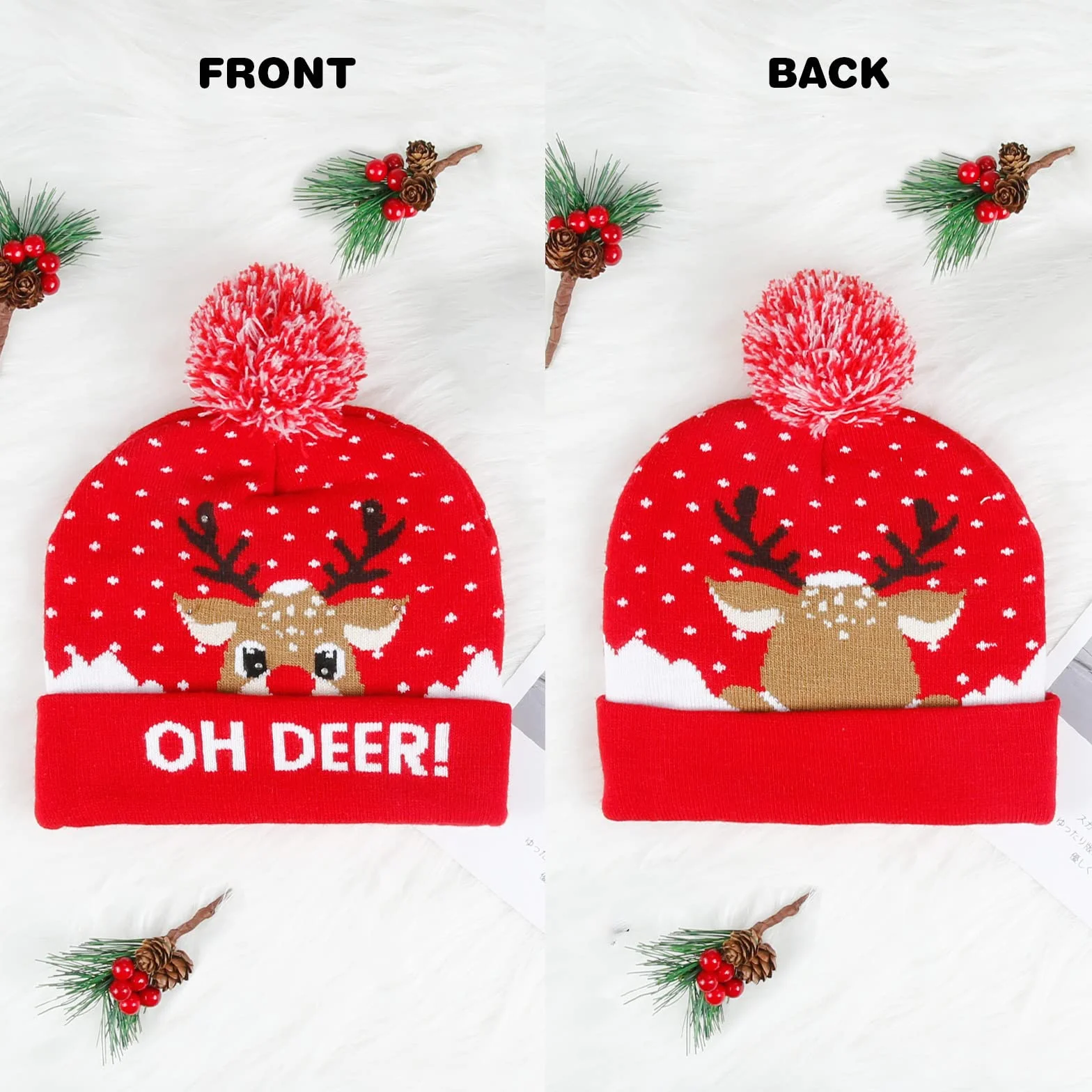 Diealles Shine czapka na Boże Narodzenie z świetlnymi diodami LED, lekka, miękka czapka beanie, ciepła czapka zimowa, świąteczna czapka dziana dla kobiet i mężczyzn oraz dzieci (czerwona)