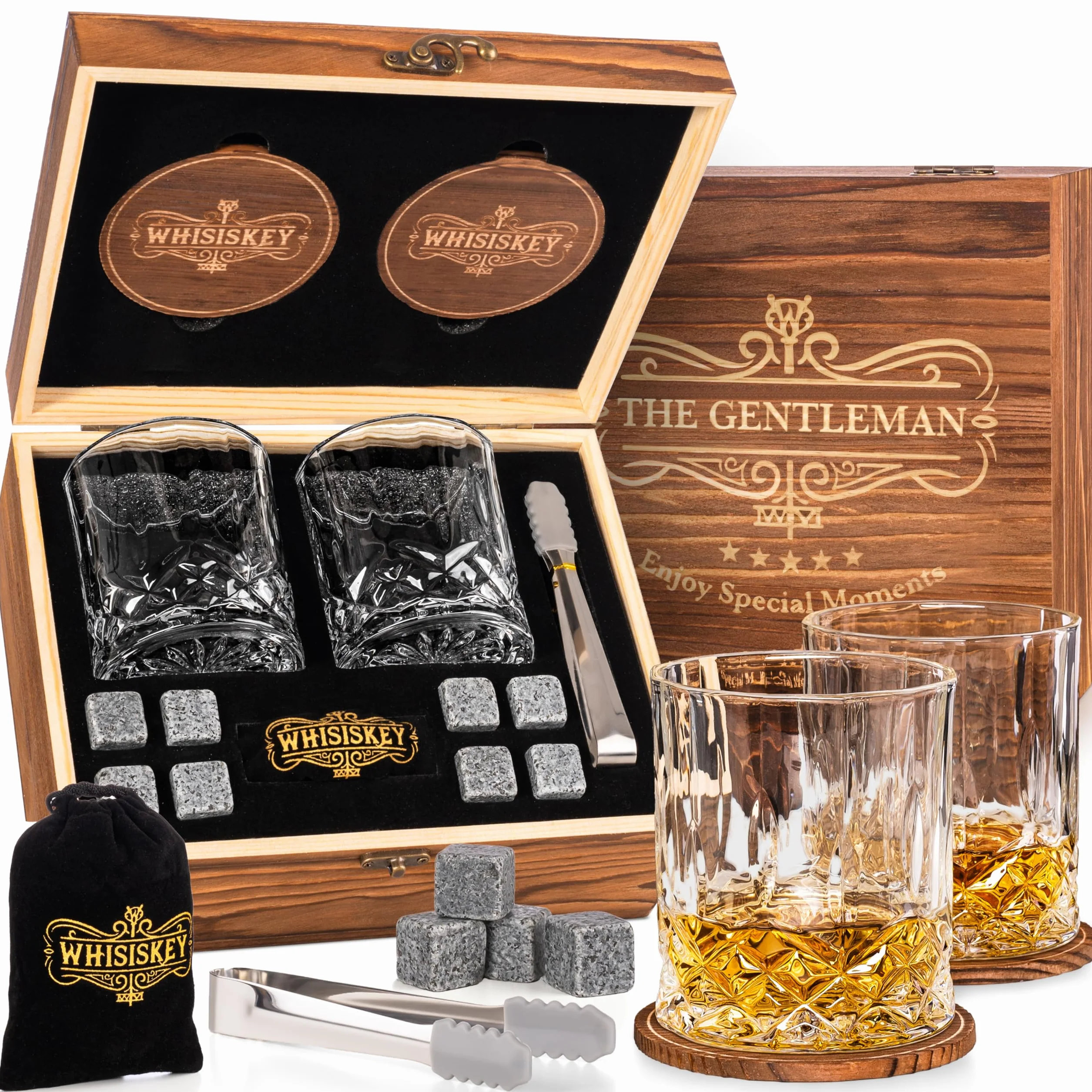WHISISKEY Zestaw Szklanki do Whisky 310ML 8 Kamieni Akcesoria