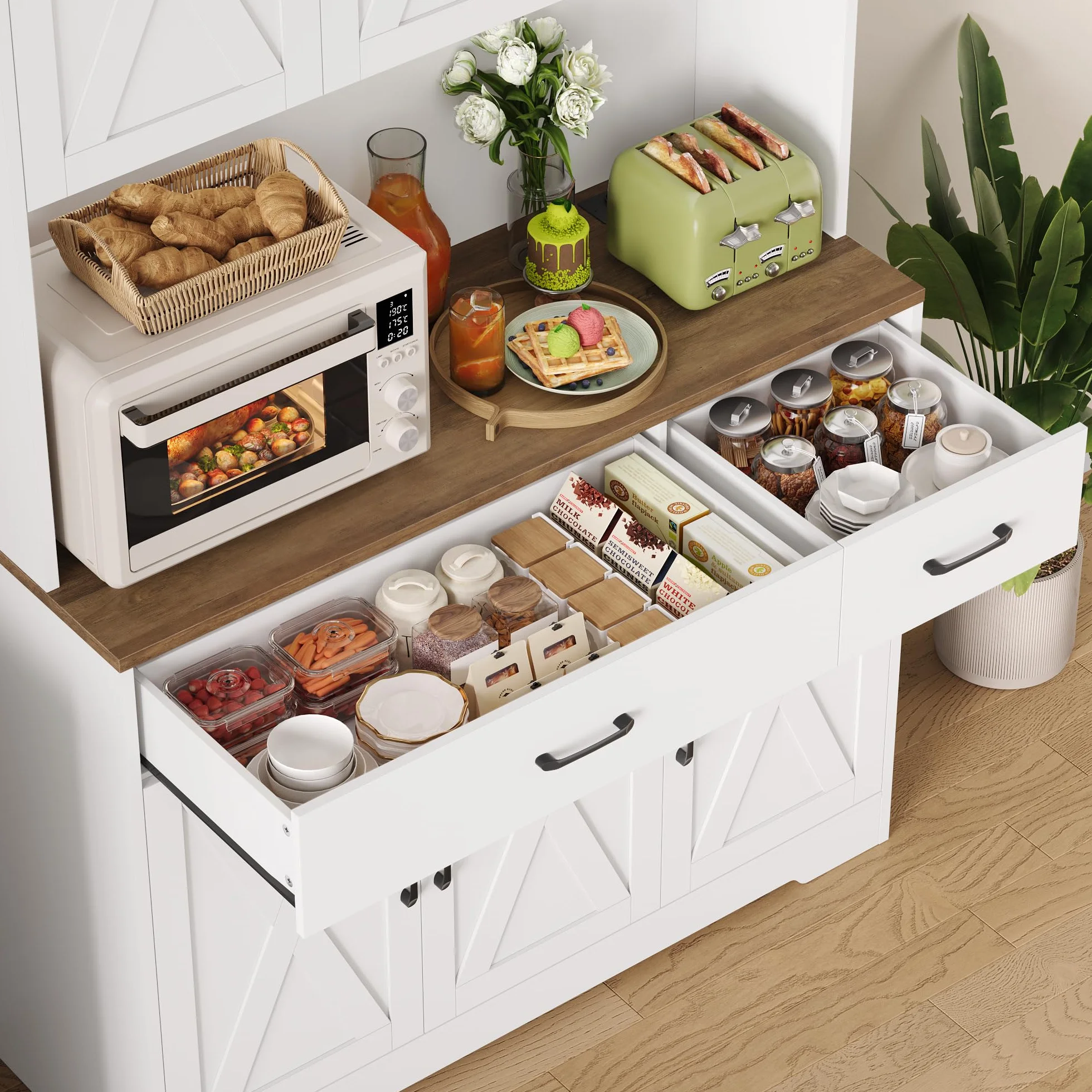 HOCSOK Szafka kuchenna 105 x 180 cm biała komoda z gniazdami regulowane półki 2 szuflady
