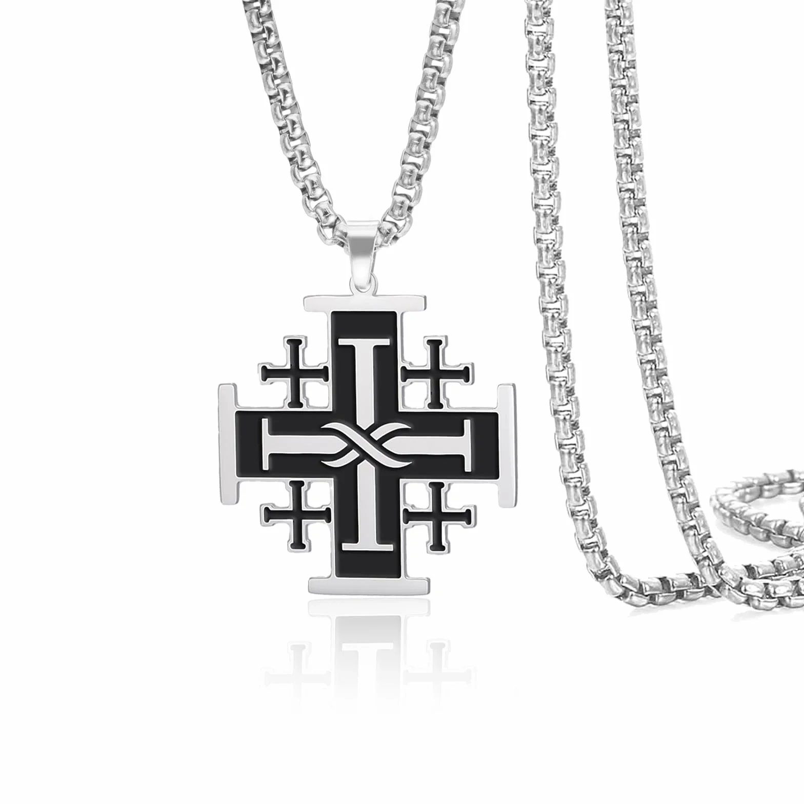 VASSAGO Krzyż Jerozolimski, naszyjnik ze stali nierdzewnej, krzyżowcy, wisiorek, naszyjnik, religijne oświadczenie, modlitwa, amulet, średniowieczny chrzest, biżuteria, prezent dla mężczyzn i kobiet