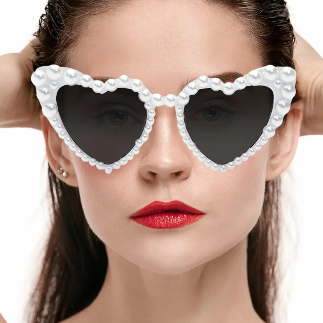 Augesak Okulary przeciwsłoneczne w kształcie serca, okulary przeciwsłoneczne w stylu vintage, UV400, ochrona przed słońcem, okulary przeciwsłoneczne w kształcie serca, modne okulary w kształcie serca