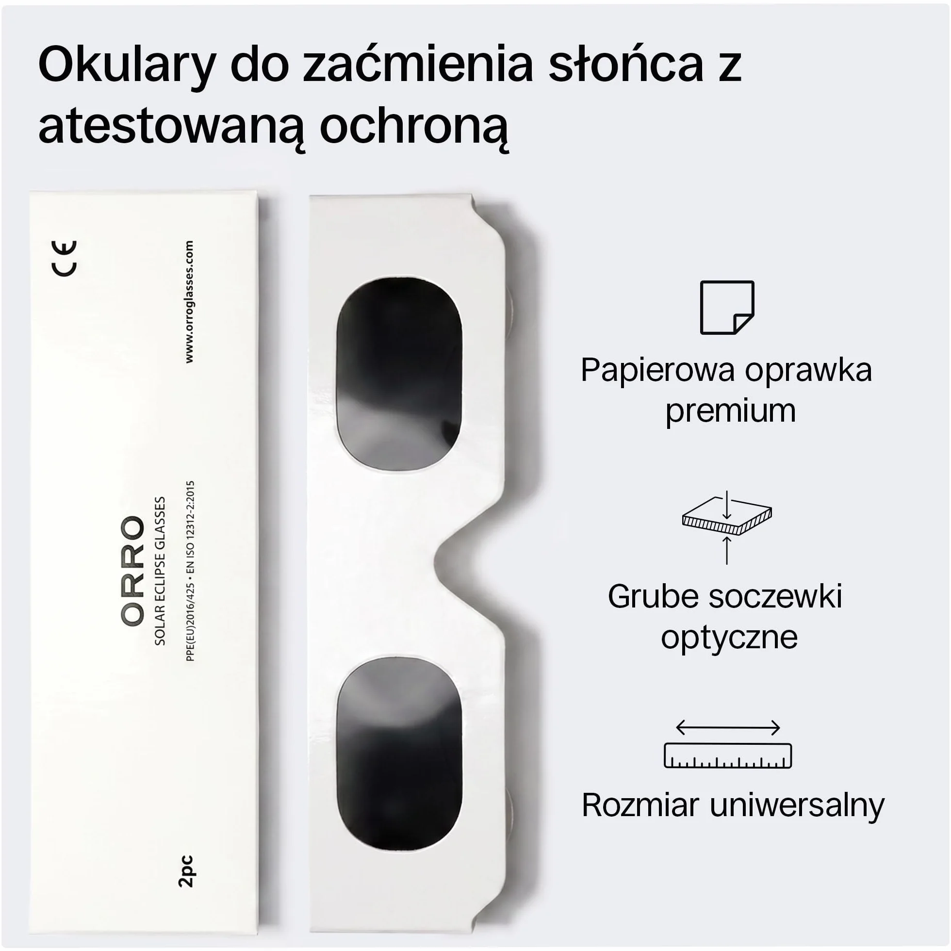 ORRO Okulary do Obserwacji Zaćmienia Słońca 40 mm, Zestaw 2/6/12 szt., Certyfikowana Ochrona Oczu, Testowane zgodnie z EN ISO 12312-2:2015, Oznakowanie CE do Bezpiecznej Obserwacji Słońca