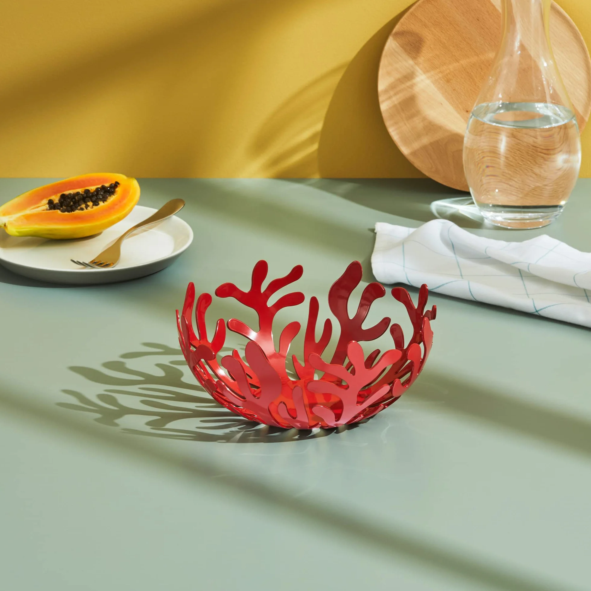 Alessi ESI01/21 Mediterraneo stojak na owoce ze stali nierdzewnej, czerwony, Ø 21 cm