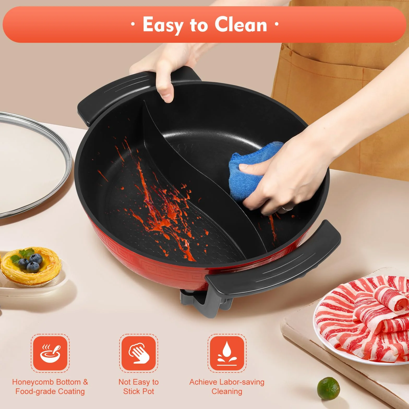 1360 W Hot Pot, elektryczny garnek nieprzywierający z 2 komorami, patelnia typu wok Yin Yang