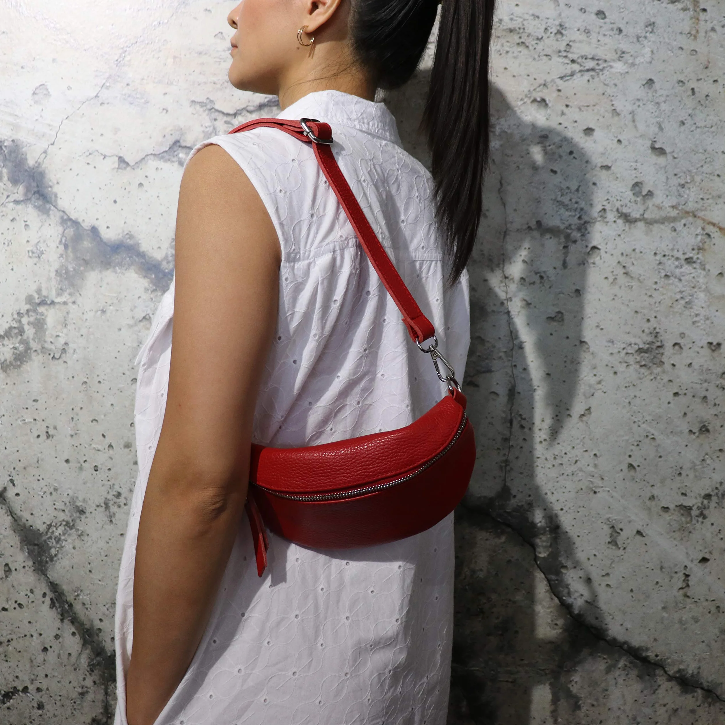 SH Leder ® Torba biodrowa z prawdziwej skóry dla kobiet i mężczyzn, uniseks, na festiwal, podróż, torba na brzuch, mała torba Crossbody Bag damska skórzana torba 23 x 12 cm AVA G292, jasnoszary, S