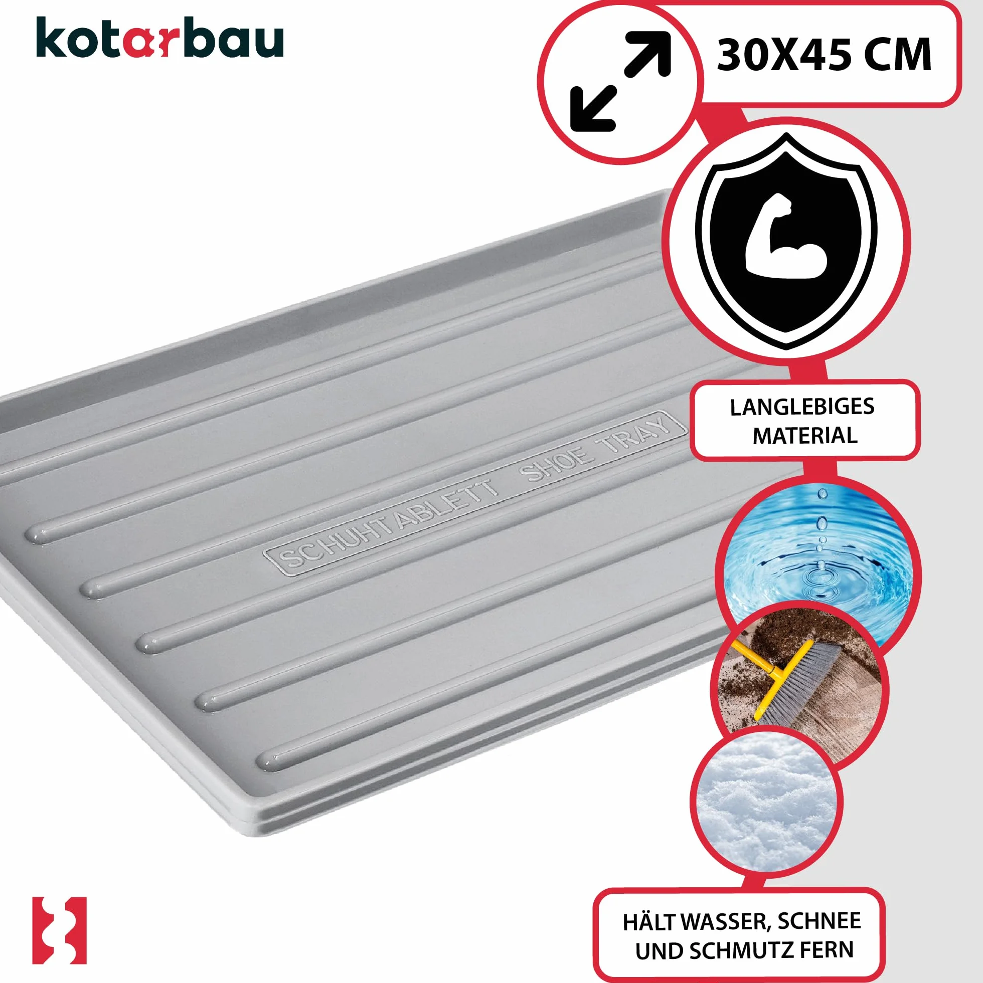 KOTARBAU Ociekacz na Buty 45 x 30 cm Mata do Przedpokoju Szara