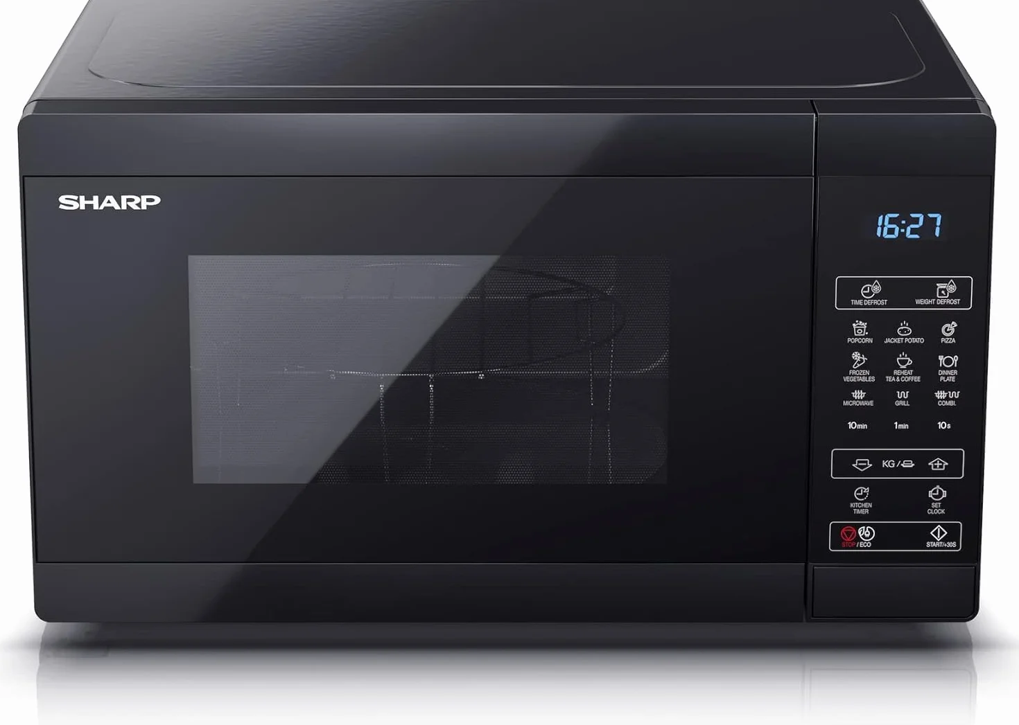 Sharp YC-MG02EB Kuchenka mikrofalowa 20 l grill rozmrażanie 11 poziomów mocy timer płyta obrotowa