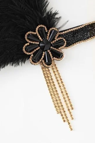 BABEYOND Flapper opaska na czoło Gatsby z lat 20. XX wieku - ozdoba głowy z piórami na wesele i festiwal, damskie akcesoria vintage, czarno-złote