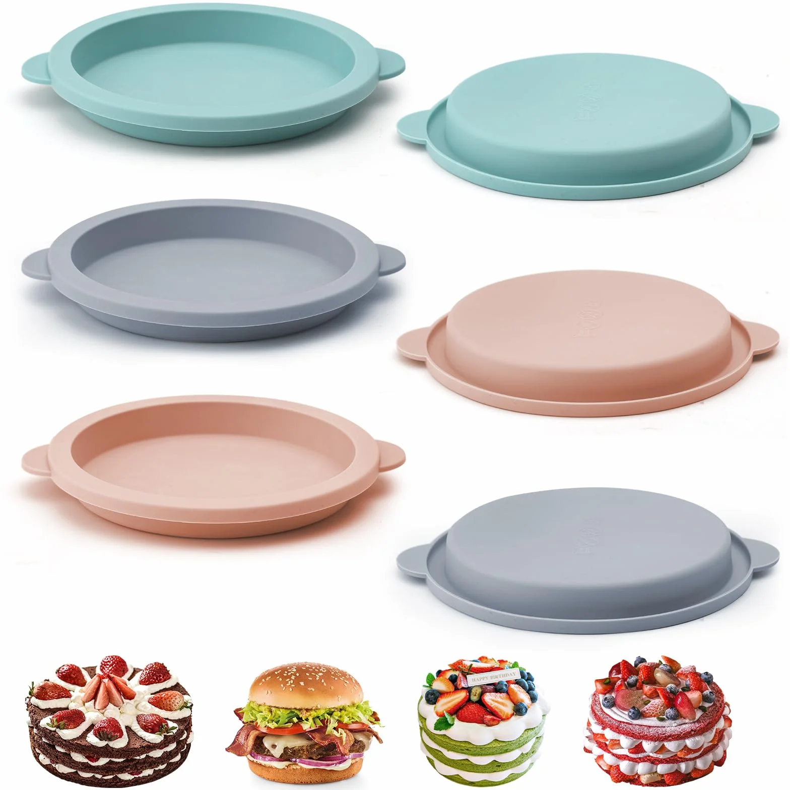 6 sztuk silikonowych foremek do pieczenia, średnica 10 cm, okrągłe foremki do ciasta, małe foremki do ciasta, silikonowe formy okrągłe, łatwe do wyjmowania, silikonowe formy do muffinów