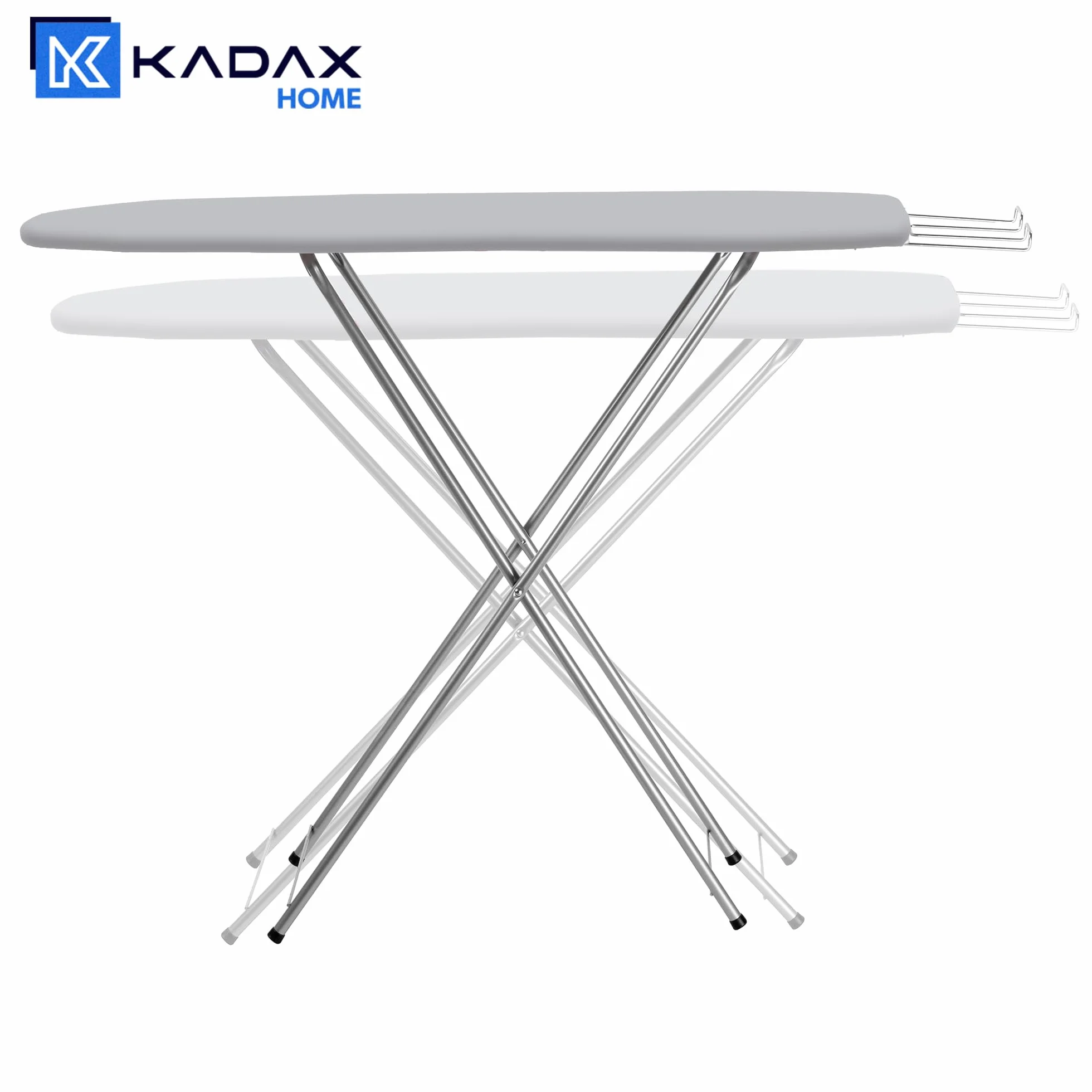 KADAX Deska do prasowania 104 x 30 cm do stacji parowej z wysuwaną podstawką na żelazko i piankową podkładką, oszczędza miejsce po złożeniu, stabilna konstrukcja, szara