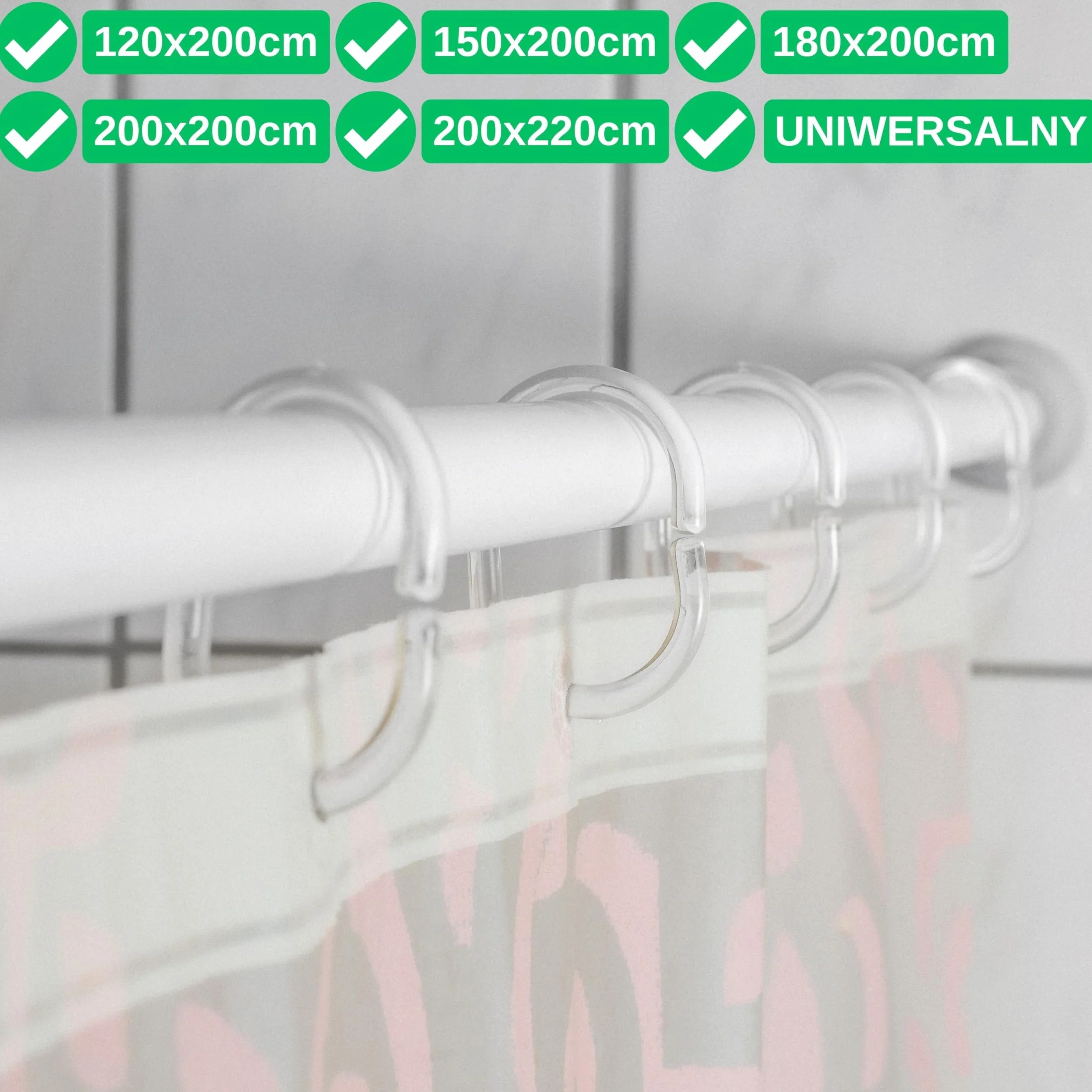 Pierścienie na Zasłonę Prysznicową, 12 sztuk, przezroczyste, Ø 46 x 29 mm wewnątrz, do drążków prysznicowych, przezroczyste pierścienie na zasłonę prysznicową, haczyk prysznicowy C-ring łazienka