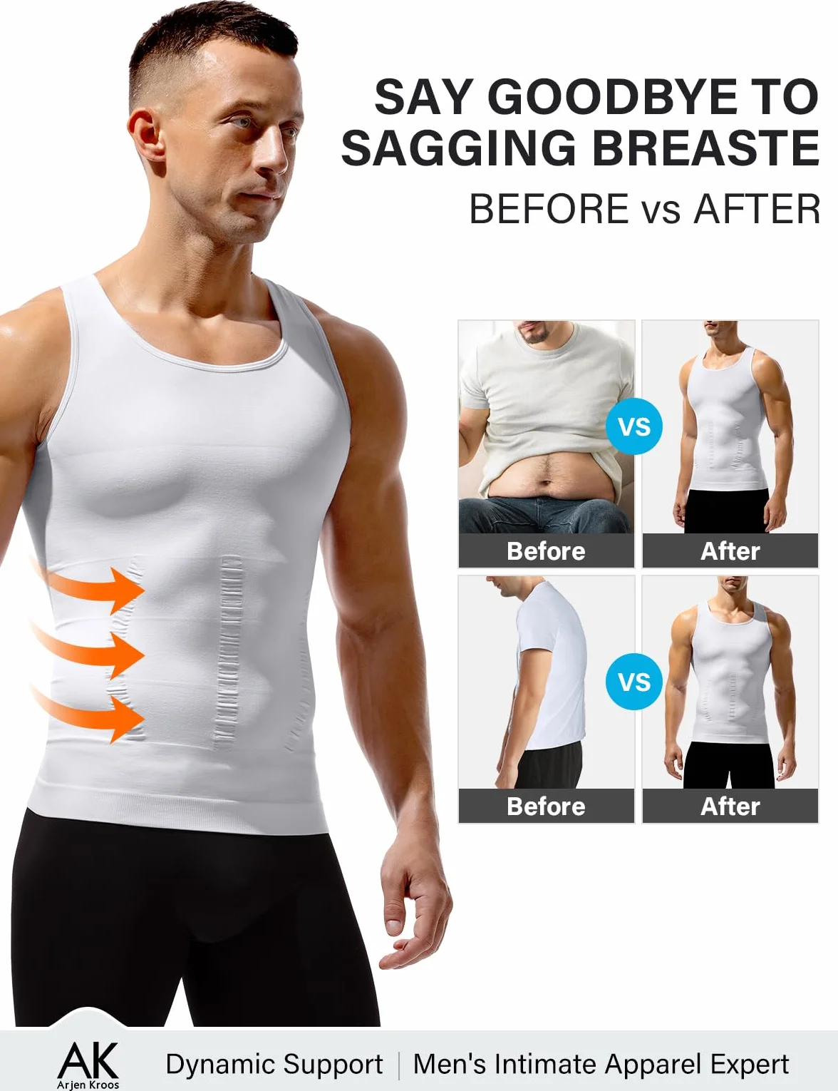 Arjen Kroos Męskie podkoszulki uciskowe wyszczuplająca wyszczuplająca bielizna bez rękawów koszulki wyszczuplające bielizna modelująca