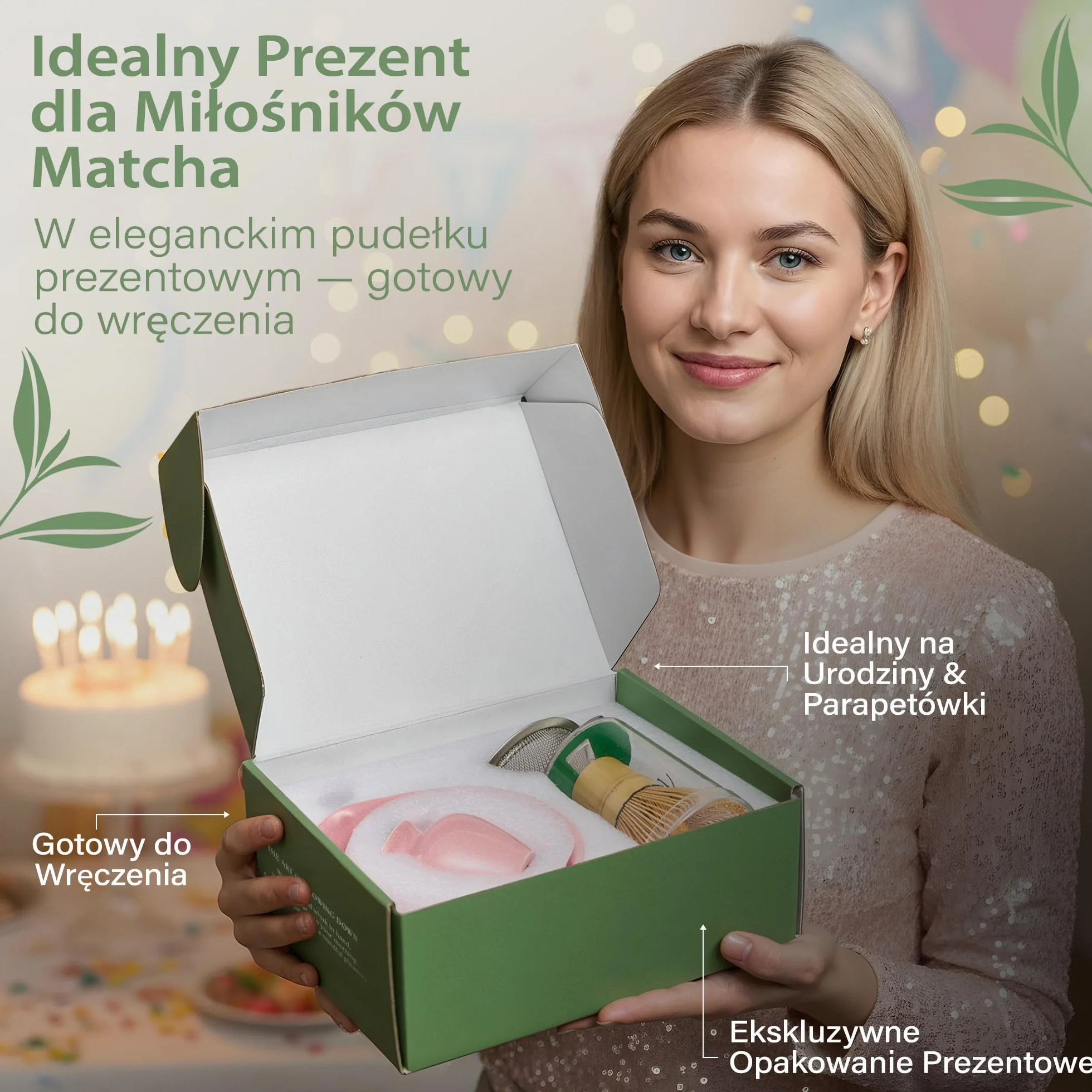 Comforder Zestaw do Herbaty Matcha z Ceramiczną Miseczką, Bambusową Trzepaczką i Podstawką, Różowy