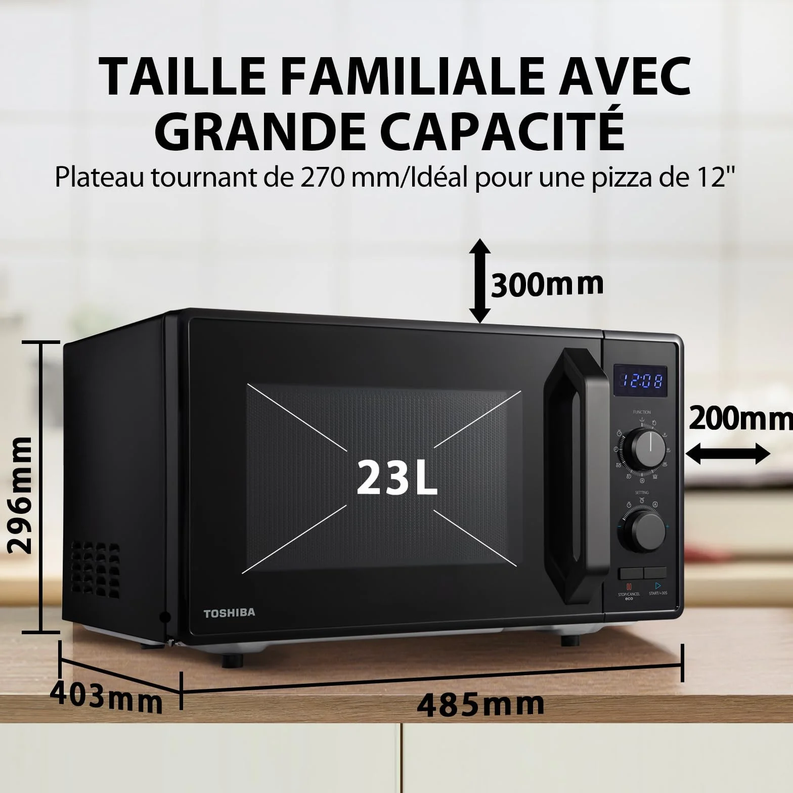 Toshiba Kuchenka mikrofalowa 900 W 23 l MW2-AG23P (BK) z grillem 1050 W 8 menu ECO