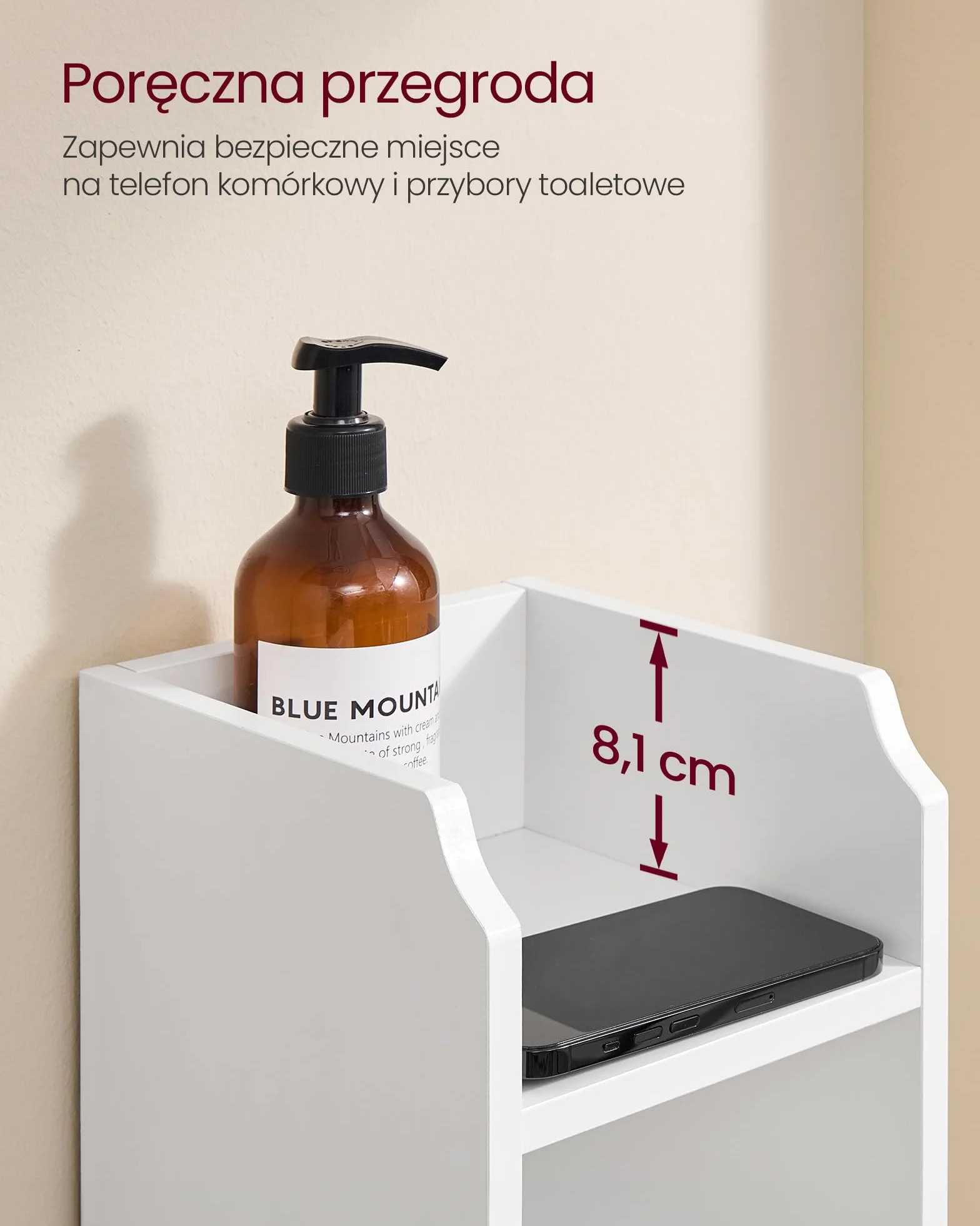 VASAGLE szafka pod toaletę, szafka łazienkowa, szafka łazienkowa, wąska półka łazienkowa, regulowane półki, oszczędność miejsca, łatwy montaż, biały BBC310W01