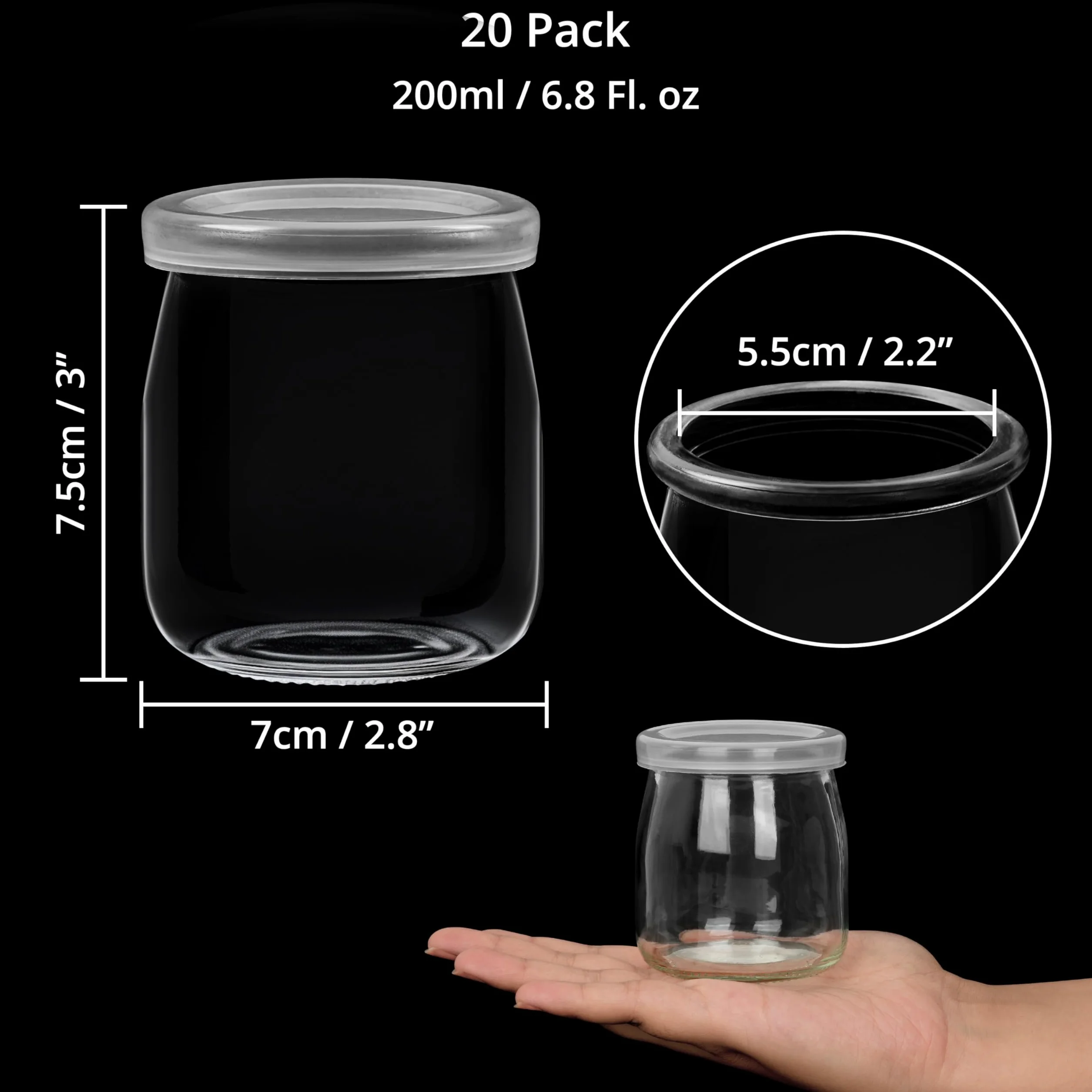 Słoiki do Jogurtu z Pokrywkami 200ml Winter shore - Pojemniki Szklane Bezpieczne w Myciu Mrożeniu Mikrofali Bez BPA 20 szt.