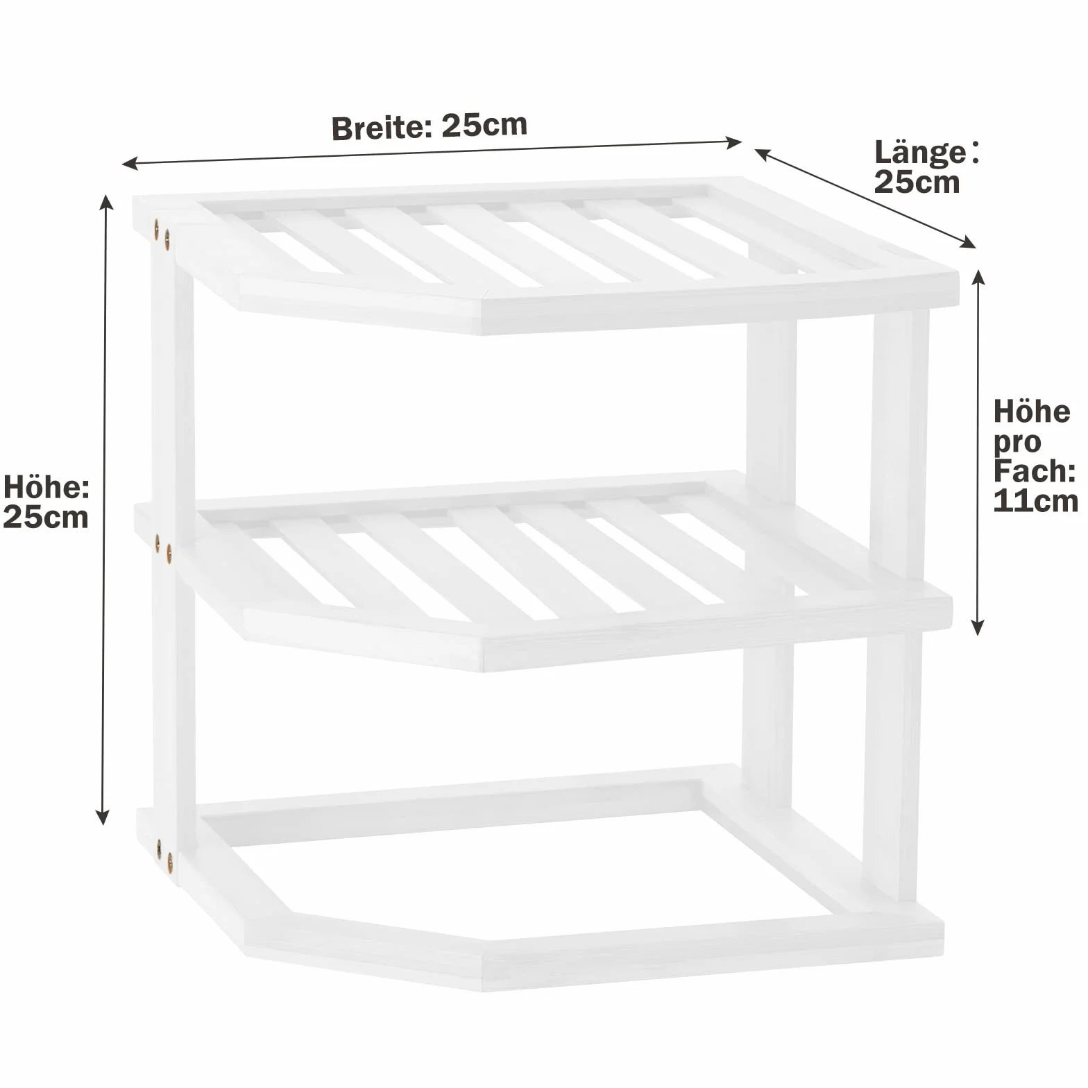 YOUDENOVA Bambusowy organizer na naczynia 25x25x25 cm wkład do szafki narożnej 3-poziomowy stojak na talerze biały