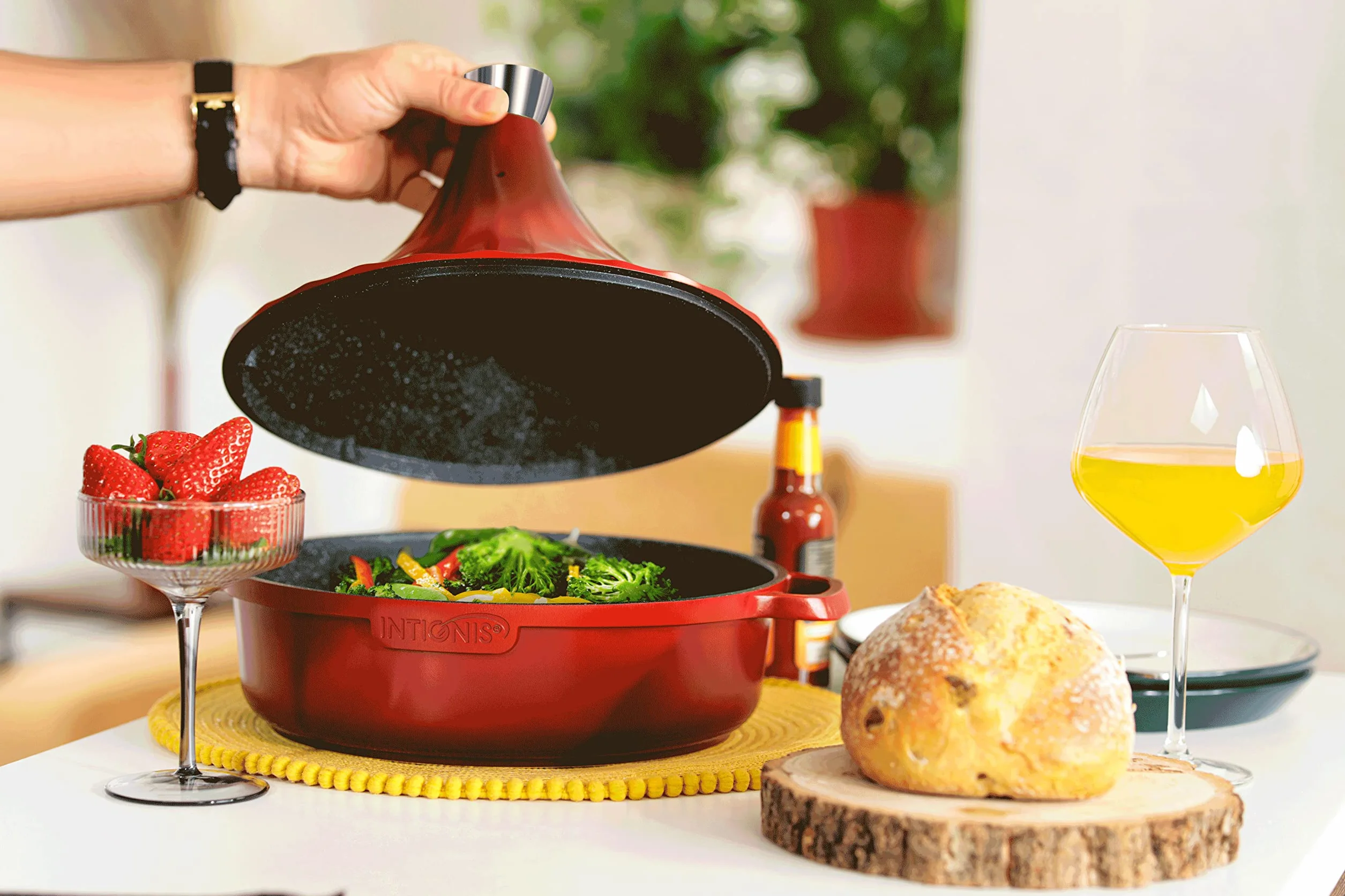 Indukcja Tagine Marokańskie naczynie żaroodporne 28 cm 4,8 kwarcu czerwony