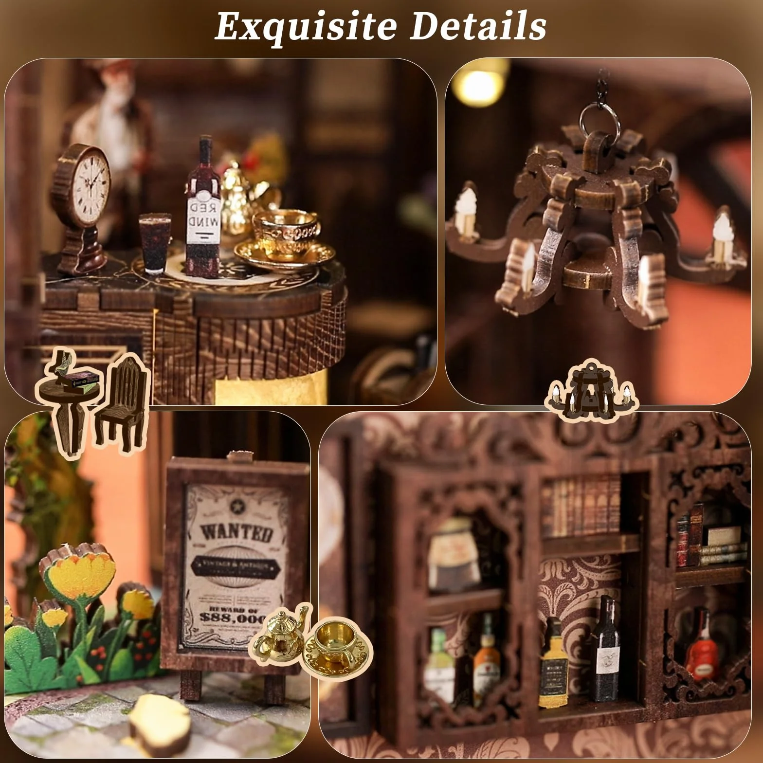 GuKKK Zestaw Book Nook DIY drewniane puzzle 3D z oświetleniem LED dekoracja półki na książki miniaturowy dom