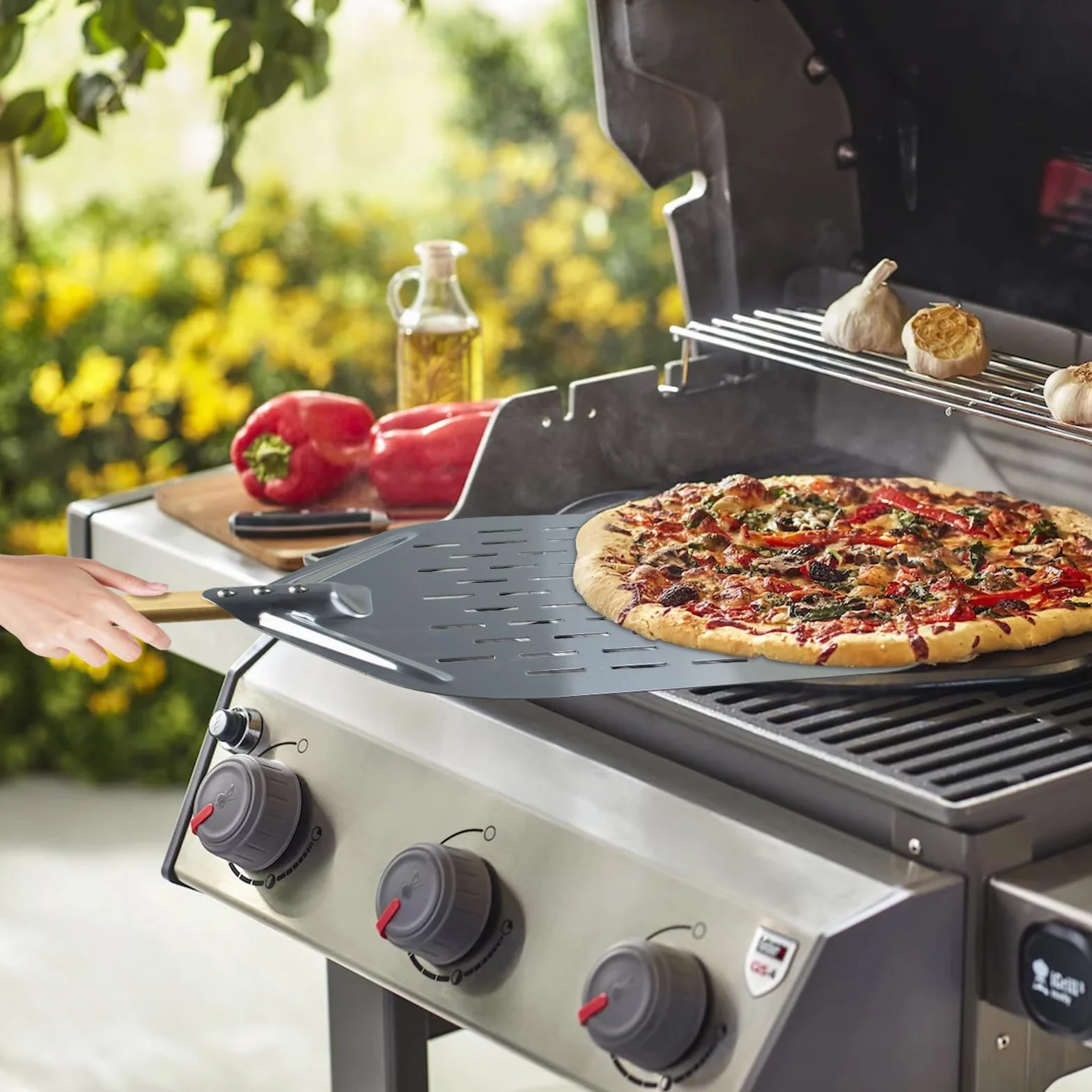 Łopatka do pizzy aluminiowa z odpinanym drewnianym uchwytem 70x30 cm