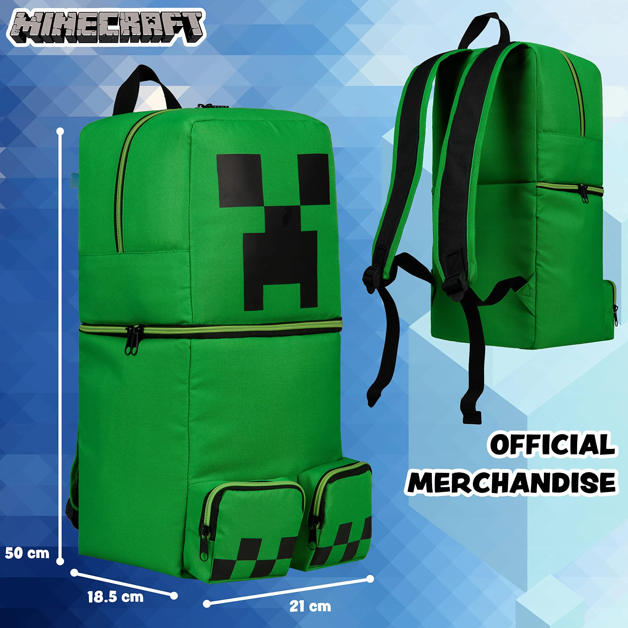 Minecraft Plecaki dziecięce dla chłopców Creeper zielony plecak 50 x 21 cm kieszenie zapinane na zamek błyskawiczny regulowane paski plecak dziecięcy podróżny sport gracz prezenty dla chłopców,