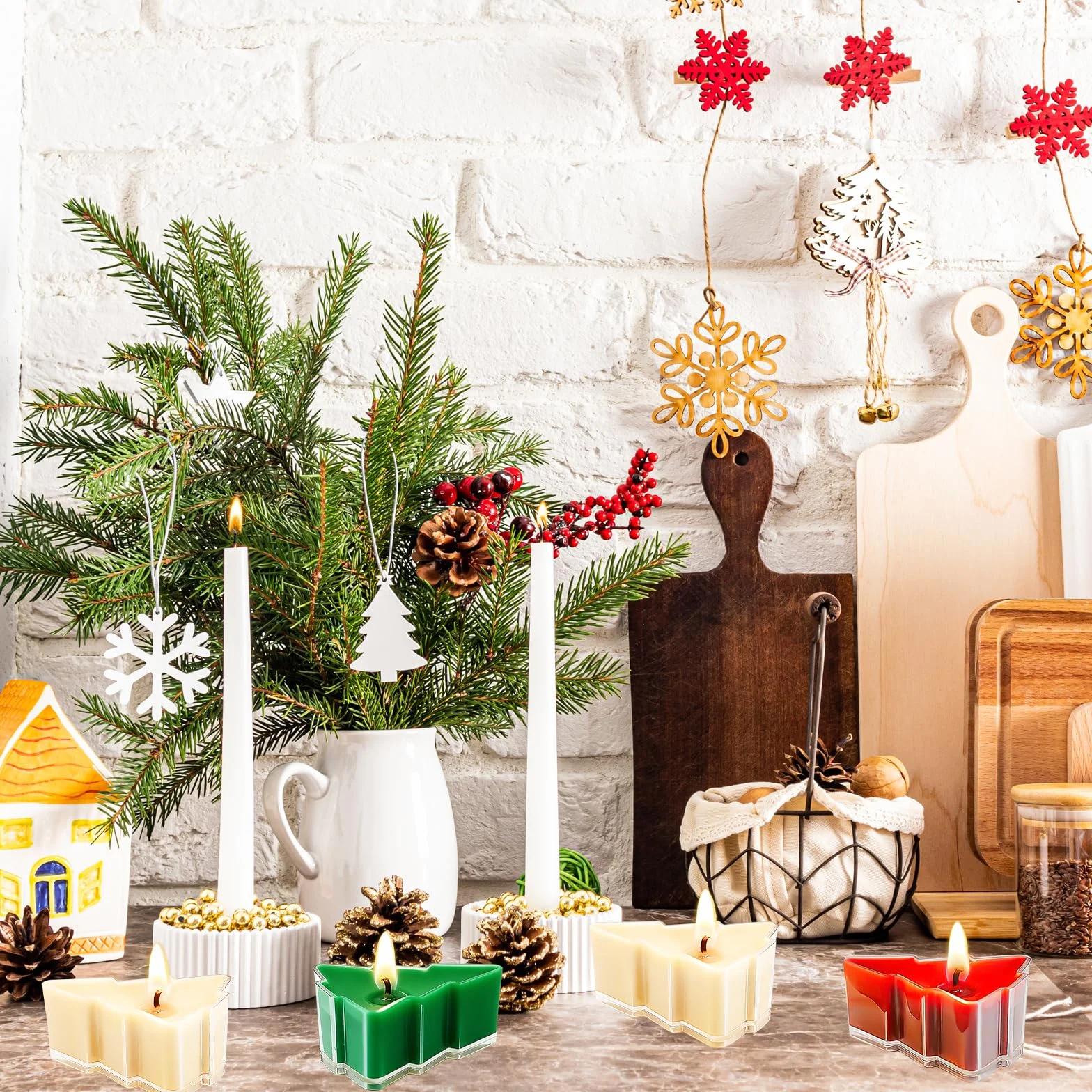Świeczki typu tealight, 24 sztuki świec w kształcie choinki, świąteczna świeczka zapachowa, do relaksu, na imprezę, urlop, Nowy Rok, jako dekoracja