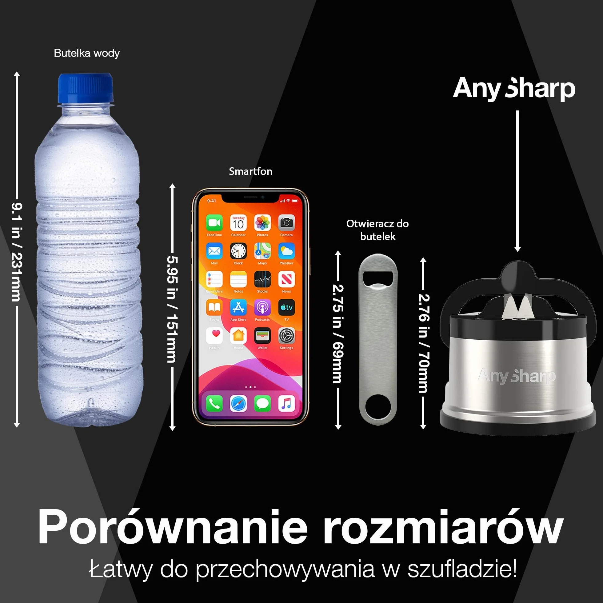 AnySharp Pro Metalowa Ostrzałka do Noży, Bezpieczne Ostrzenie, Stal Hartowana, Ząbkowane, Kompaktowa, Srebrna