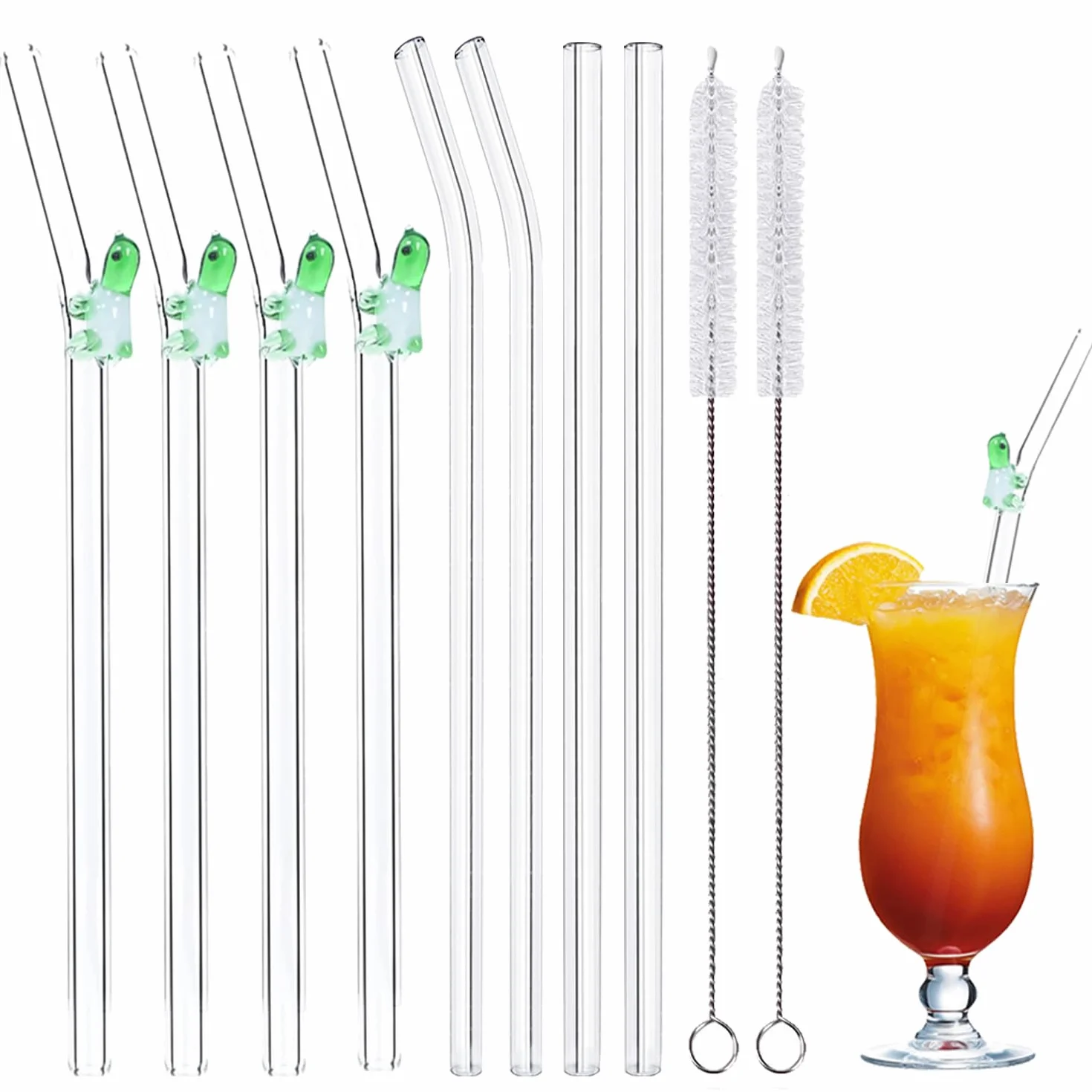 Szklane słomki wielokrotnego użytku 10 sztuk 8 mm do smoothie, kawy