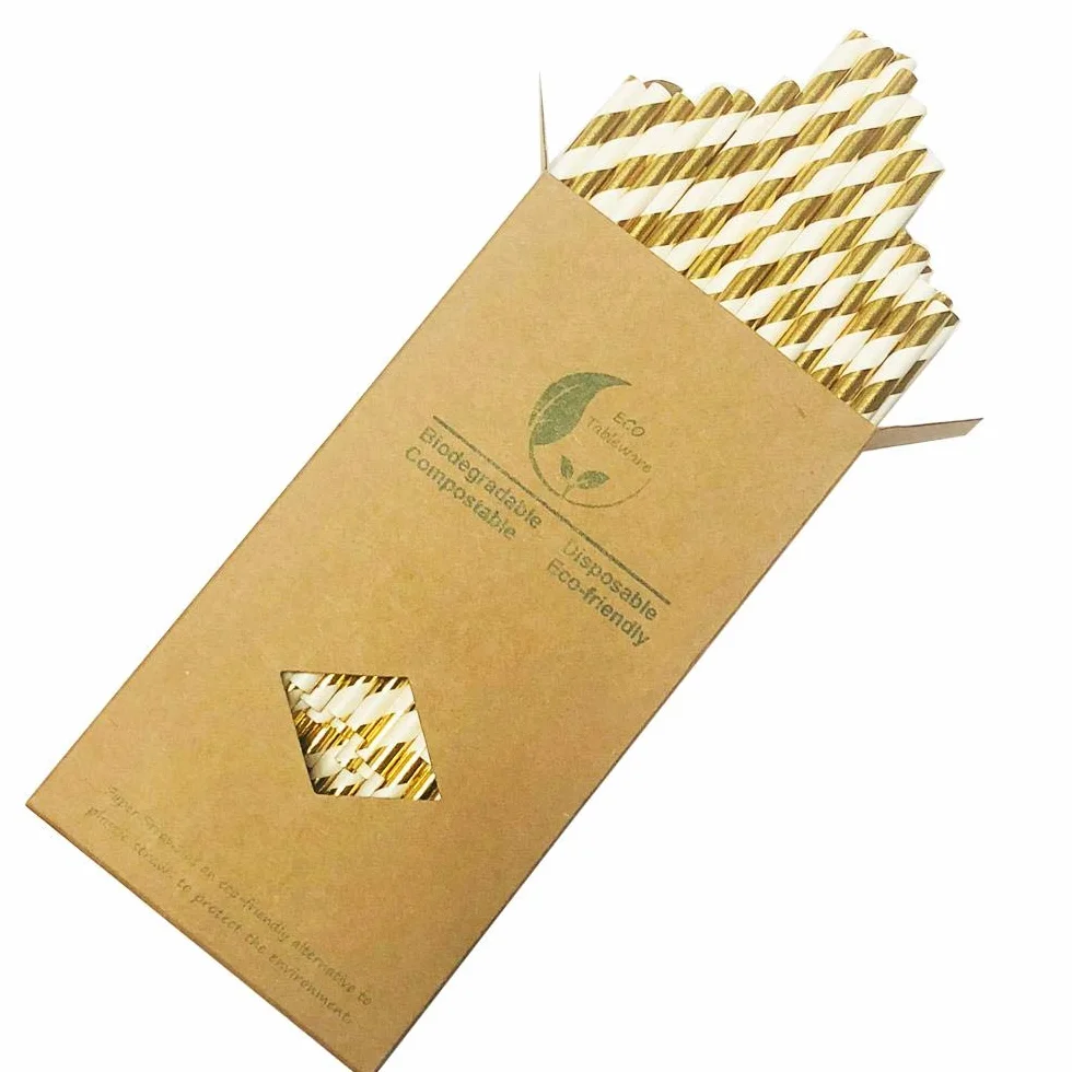 100% biodegradowalne - trwałe słomki papierowe, 100 sztuk pięknego papieru słomkowego w 1 pakiecie, 4 różne kolory, 25 sztuk na wymiar: 19,7 x 0,6 cm.