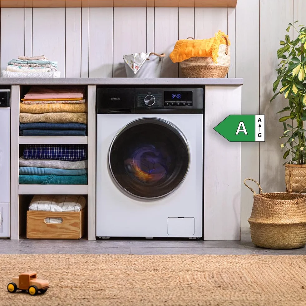 Cecotec Pralka 8 Kg Ładowanie przednie Bolero Dresscode 8500 Inverter A. 1900 W, 1400 obr/min, Silnik Inverter Plus, Niskie zużycie, 16 programów, SteamMax, Delay Start, Biały