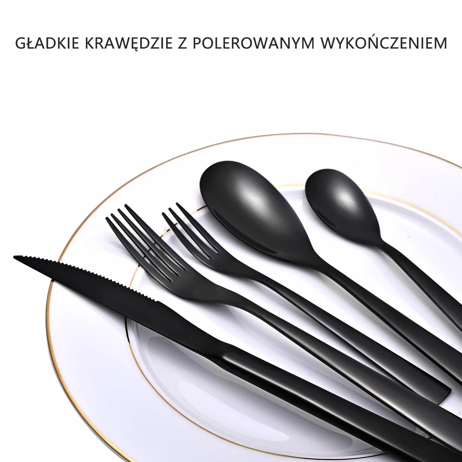 Otto Koning Berlin Black sztućce dla 4 osób, 20-częściowy zestaw sztućców, tytanowa czarna powłoka i polerowana stal nierdzewna, nowoczesne sztućce z nożem do steków dla 4 osób