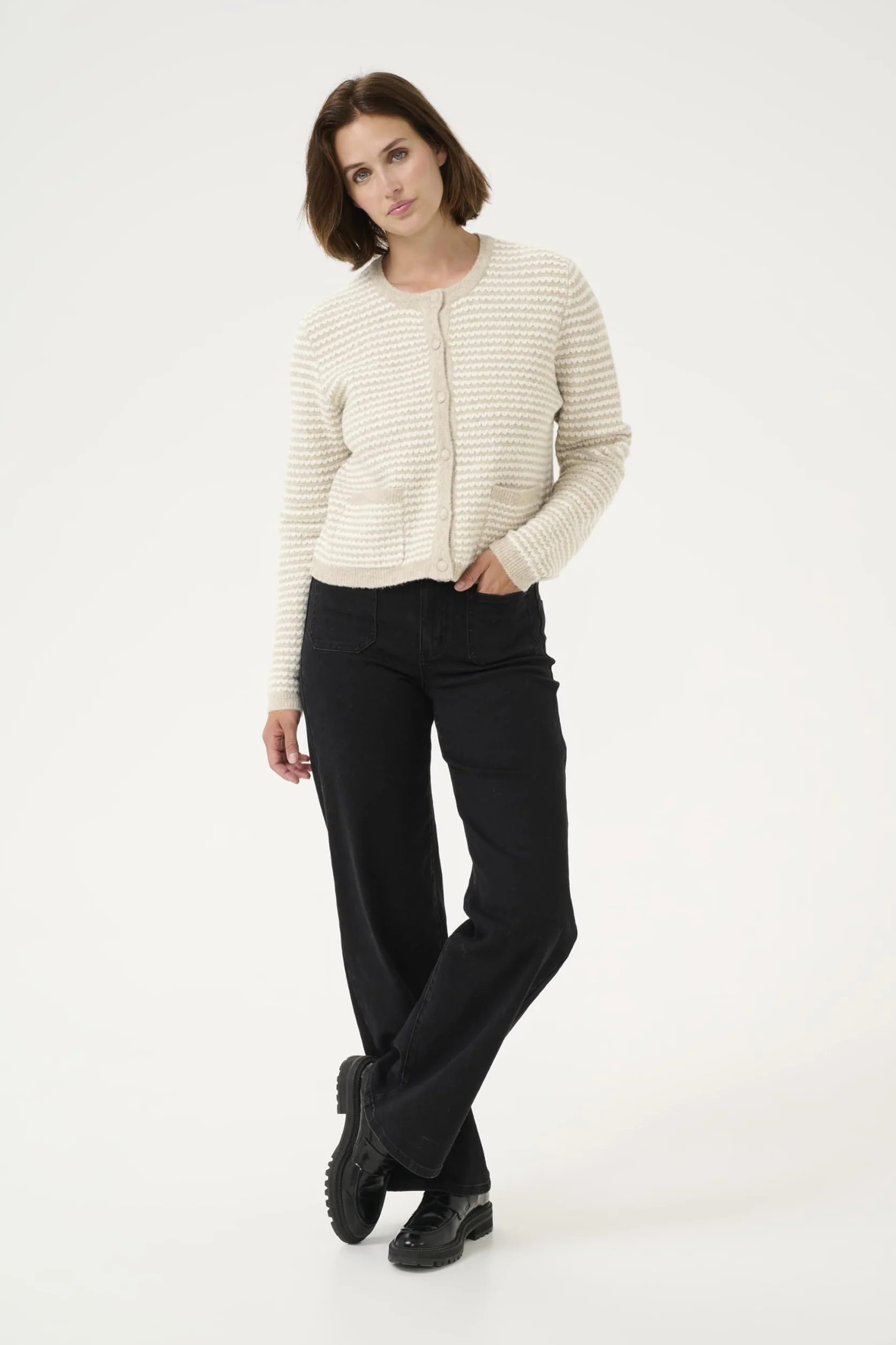 KAFFE Pulower Kobiety Kaffe Women's Pullover Crew Neck Relaxed Fit Long Sleeves Textured Knit