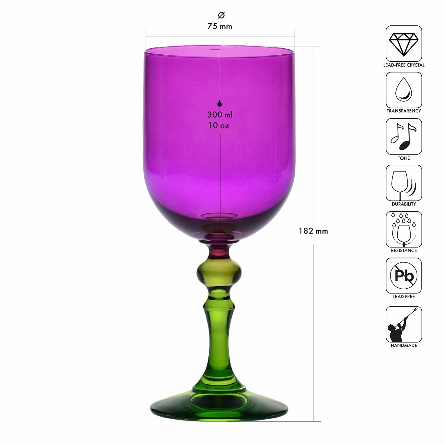 KROSNO – Kolorowe Kieliszki do Wina Czerwonego i Białego, Mocktails Wody – 2 x 300 ml – Kolekcja Bubble – Fioletowo-Zielone – Kryształ Bezołowiowy – Ręcznie malowane