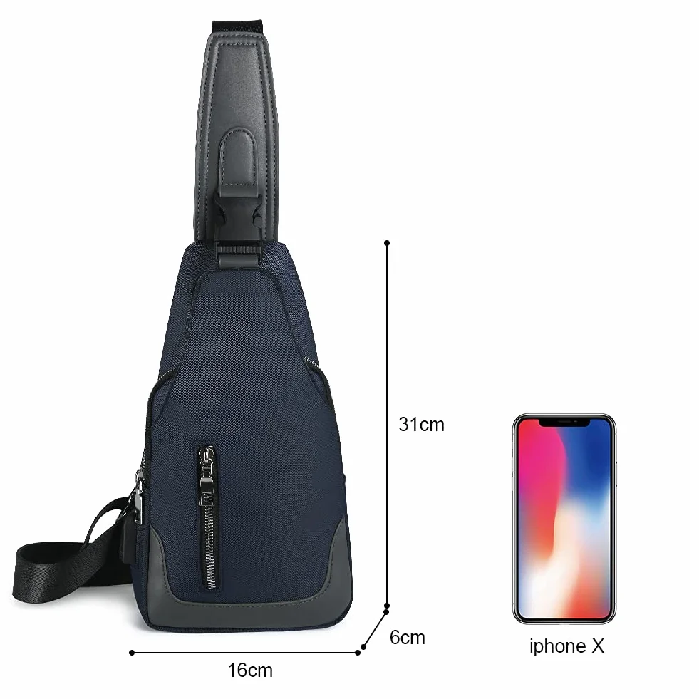 Aucuu Torba na ramię, na klatkę piersiową, z portem ładowania USB, dla mężczyzn i kobiet, lekka, typu crossbody, do wędrówek, jazdy na rowerze, podróży, zakupów, NIEBIESKI, 1