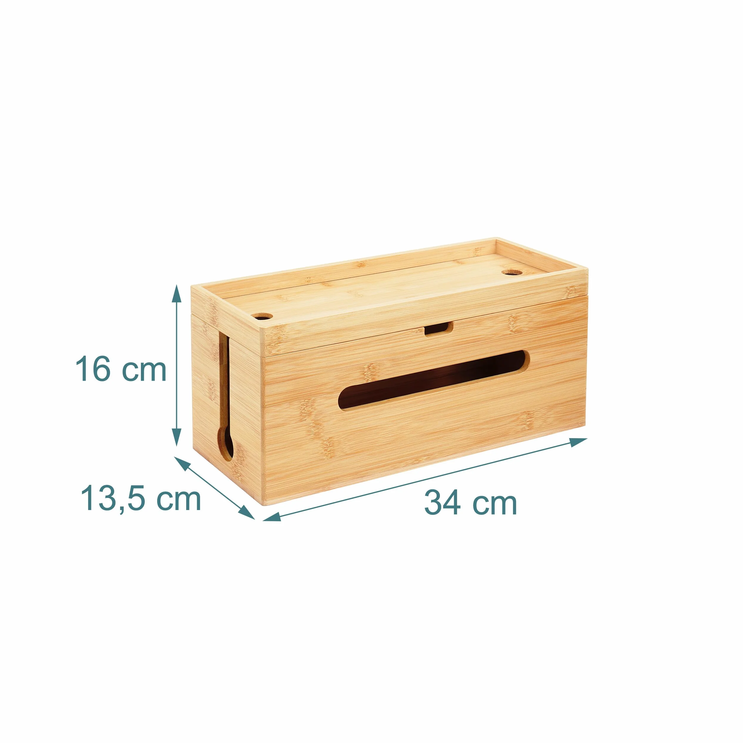 Relaxdays Bambusowa skrzynka na kable z 6 gniazdami, organizer, 16 x 34 x 13,5 cm, naturalna