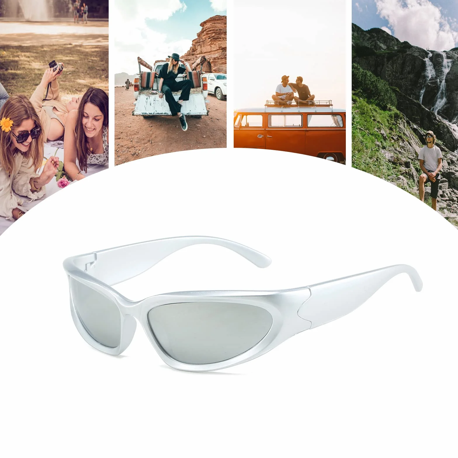 LJCZKA Owijane okulary przeciwsłoneczne y2k Mężczyźni Kobiety - Futurystyczne owalne okulary rowerowe okulary rowerowe Sport Ochrona UV