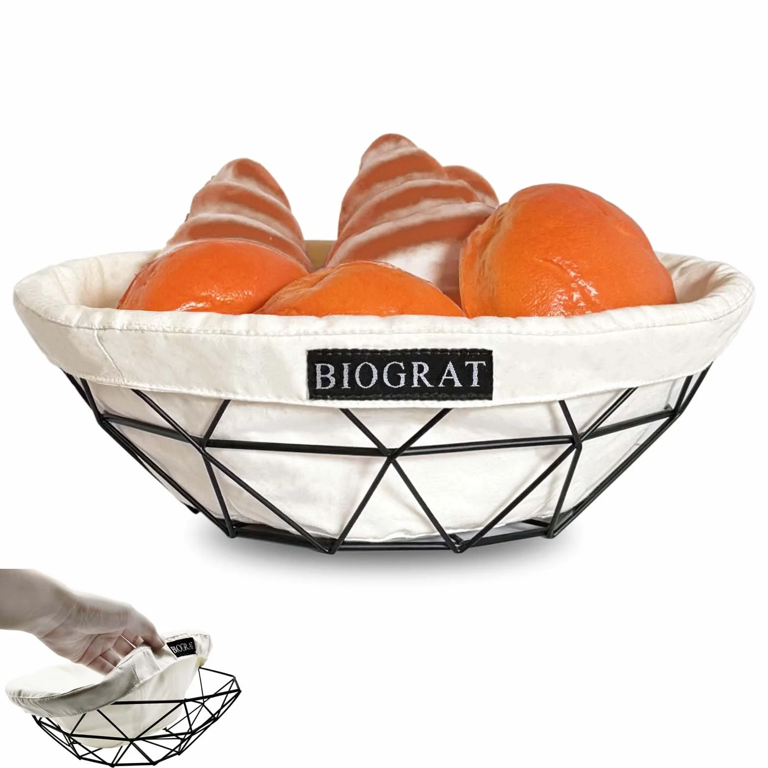 Koszyk na pieczywo Nowoczesny Czarny z tkaniną wykonany z metalu, Ø 26,5 cm Miska na owoce, 2 sztuki
