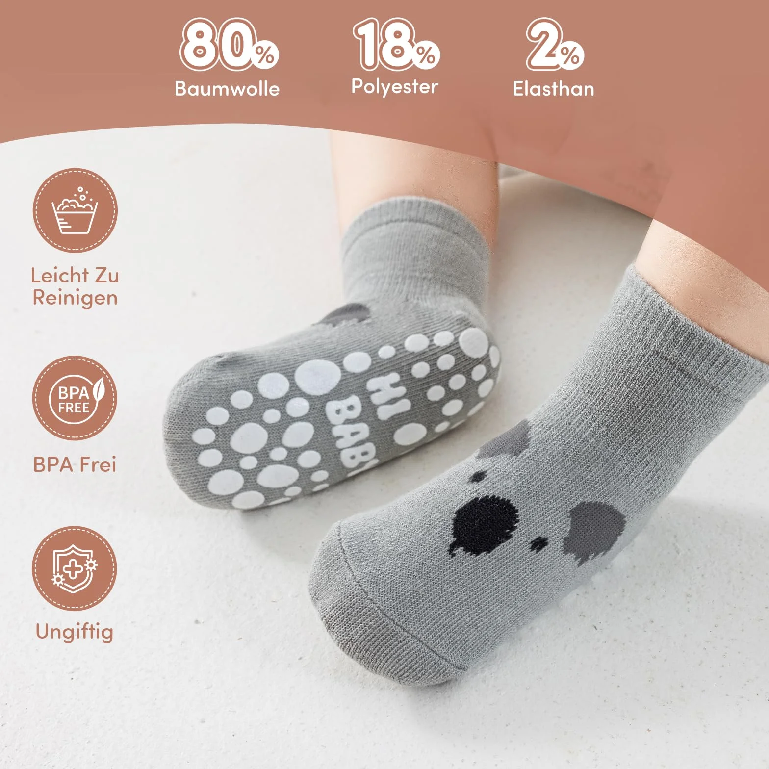SockWaddles skarpetki dziecięce, 5 par oddychających skarpetek antypoślizgowych dla dzieci z ABS, skarpetki do raczkowania dla dzieci z bawełny, zwierzętami i jednorożcami